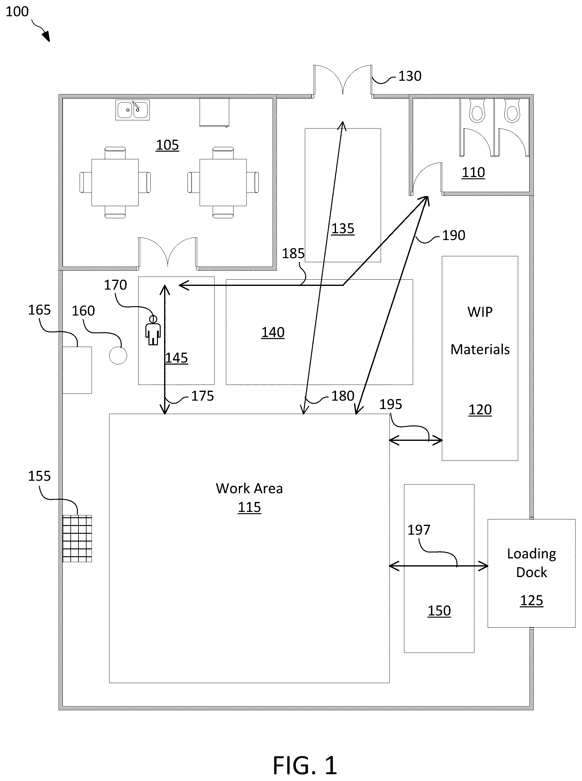 Patent US11815899 Figure 1 – Cognitive industrial floor cleaning amelioration