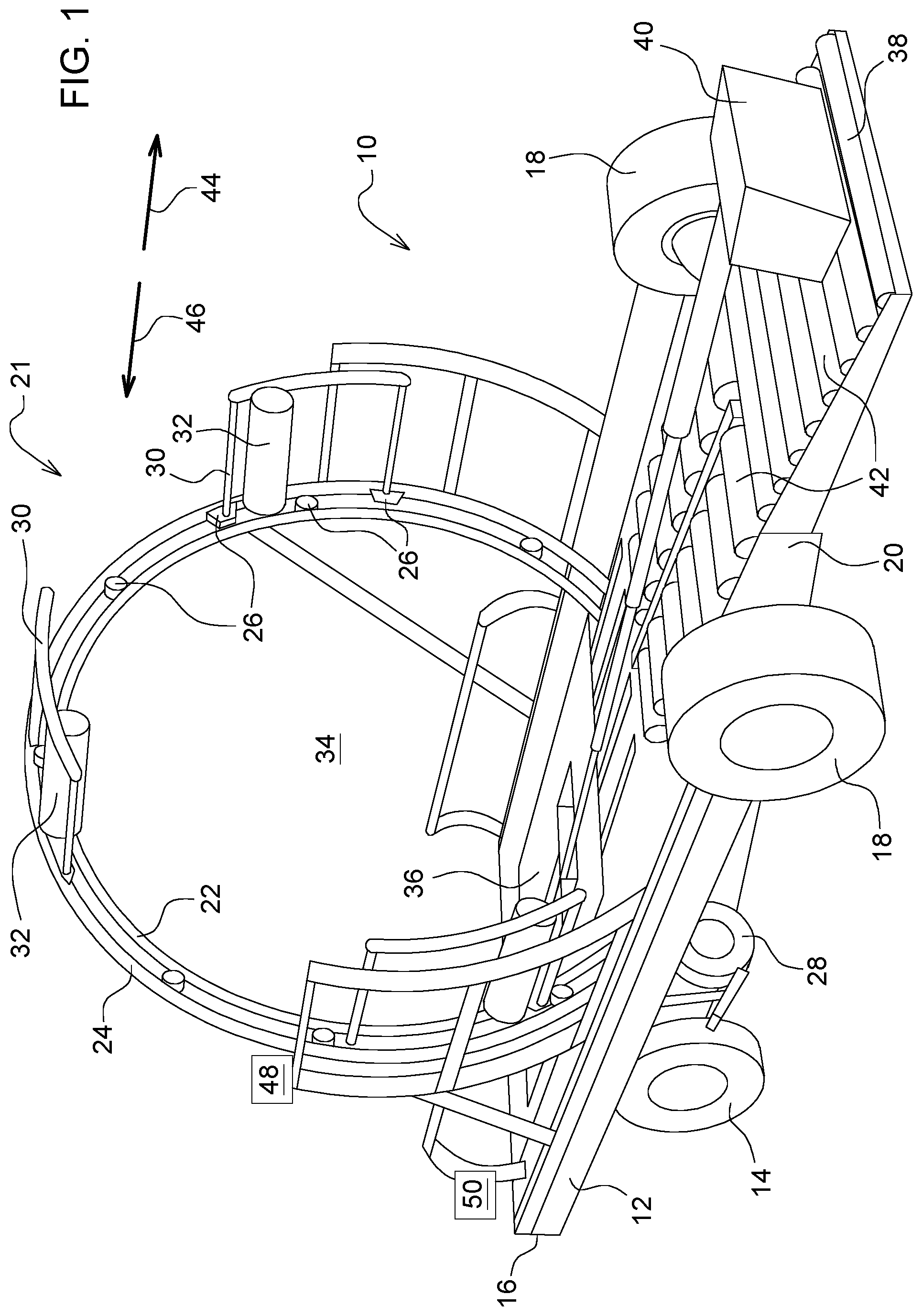 Patent US11815907 Figure 1 – Guided bale wrapper