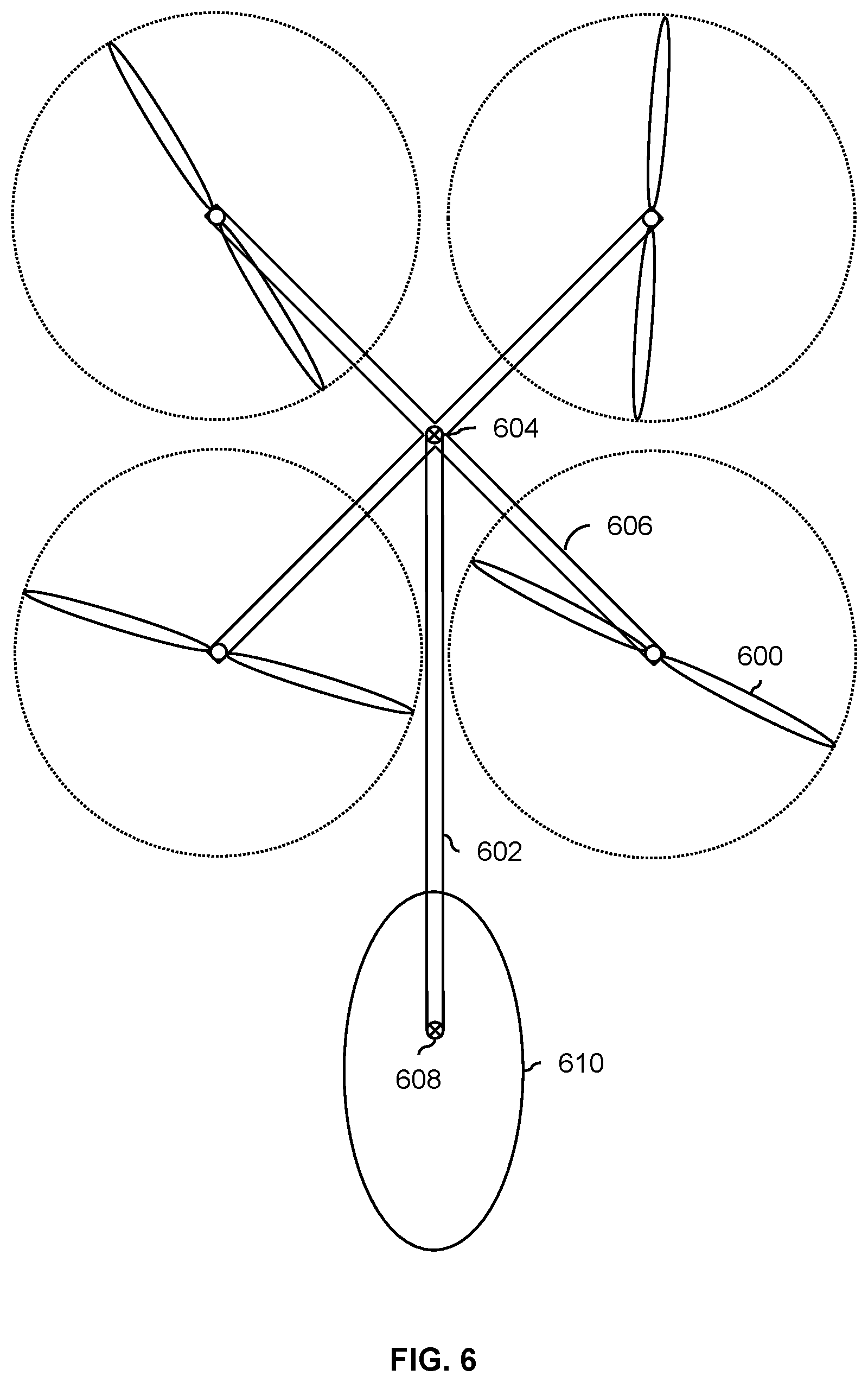 Patent US11815911 Figure 6 – Multicopter with self-adjusting rotors