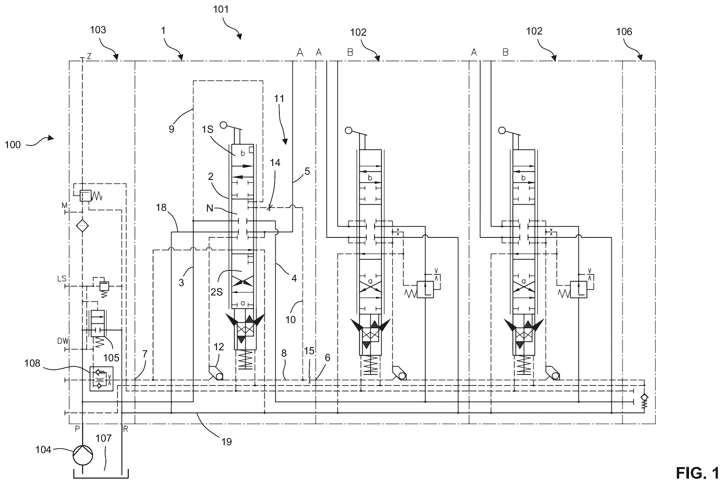 Patent US11815918 Figure 1 – Preselection valve, hydraulic valve assembly and hydraulic control device