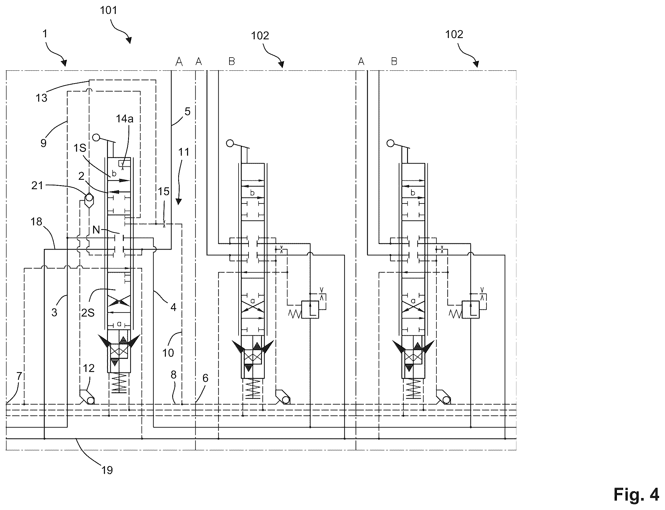 Patent US11815918 Figure 4 – Preselection valve, hydraulic valve assembly and hydraulic control device
