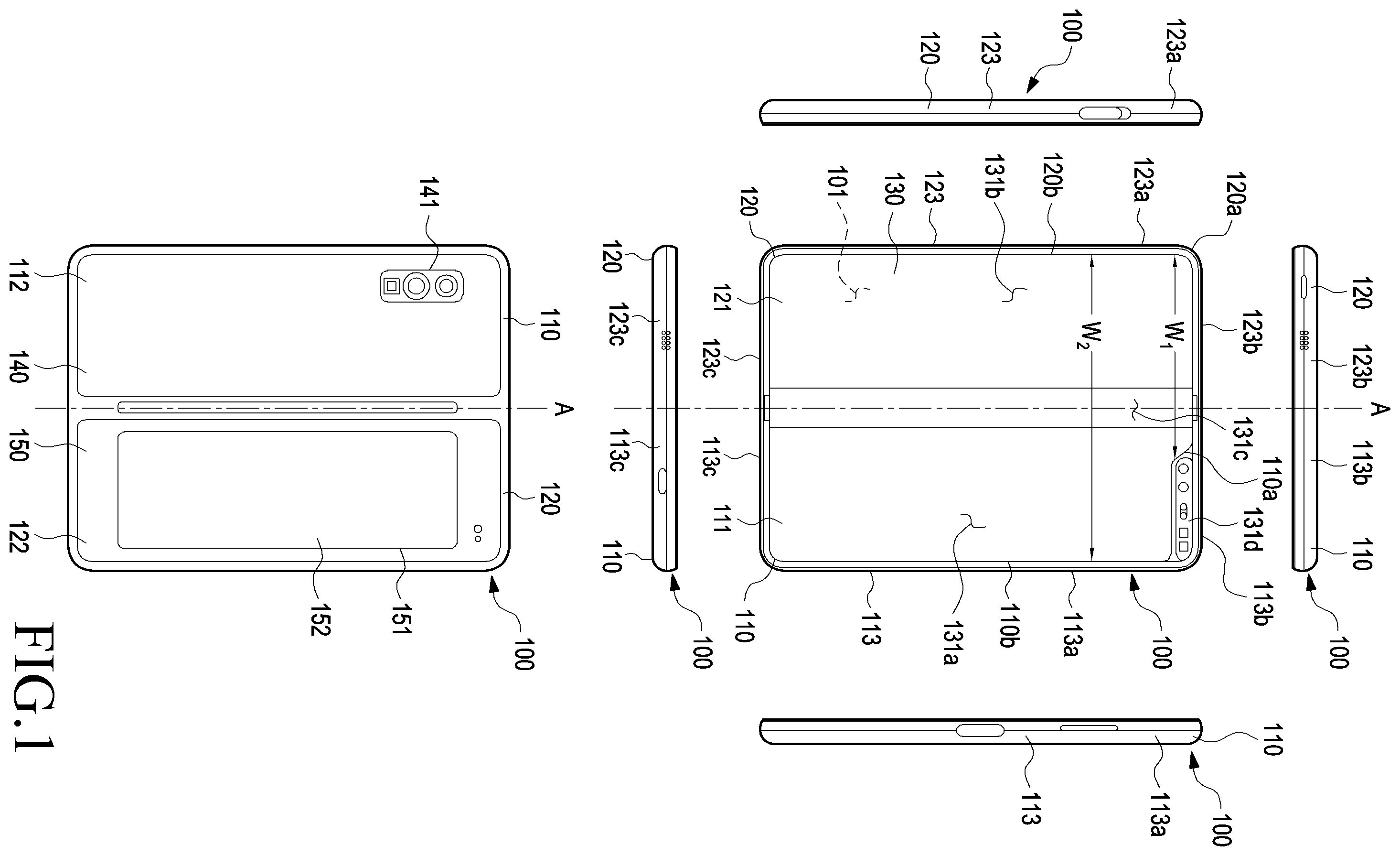 Patent US11815932 Figure 1 – Hinge module and electronic device including the same