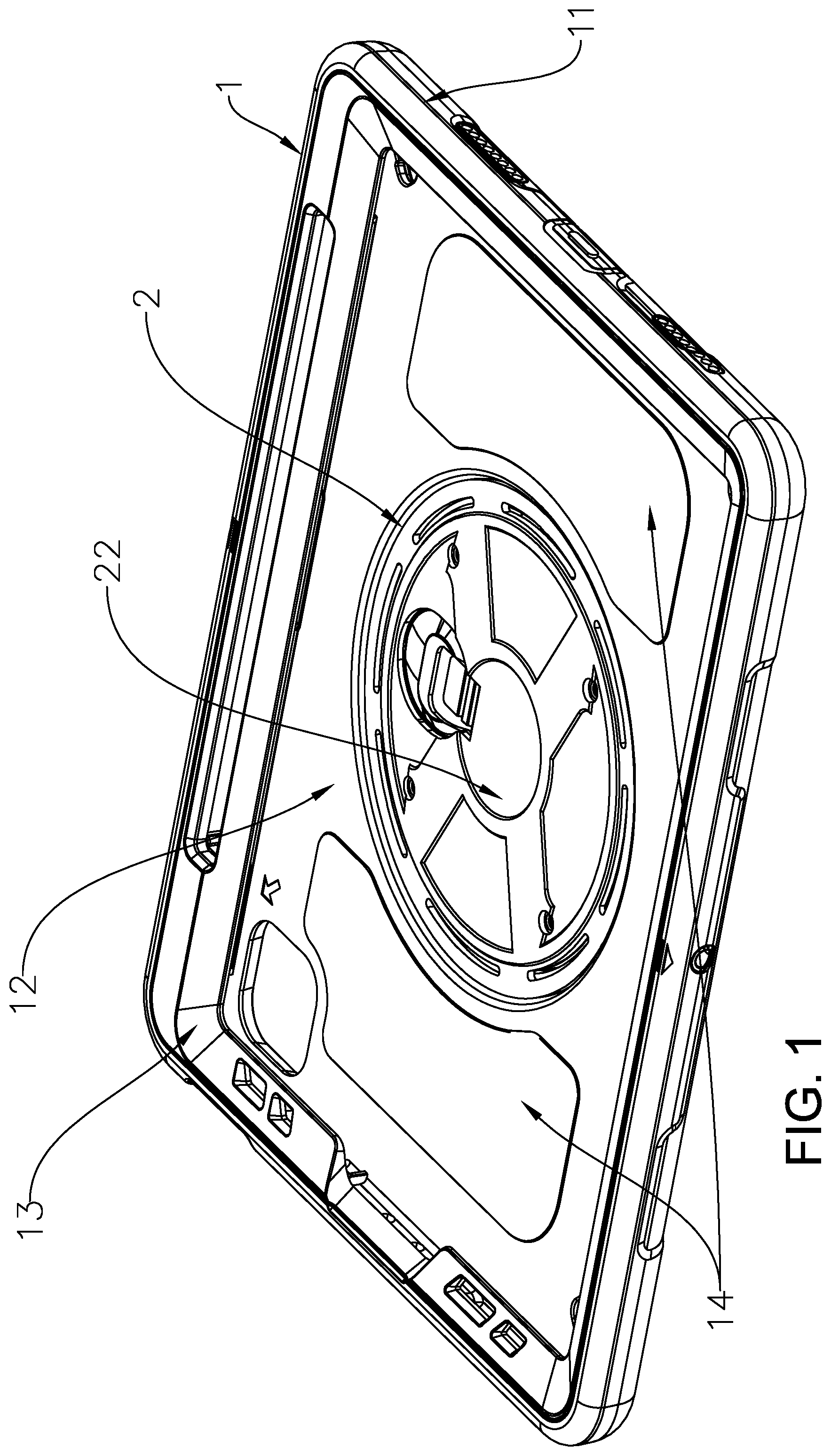Patent US11815950 Figure 1 – Clamshell tablet protective case