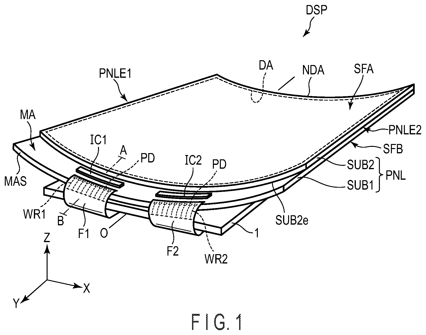 Patent US11815955 Figure 1 – Display device, flexible wiring board, and manufacturing method of display device
