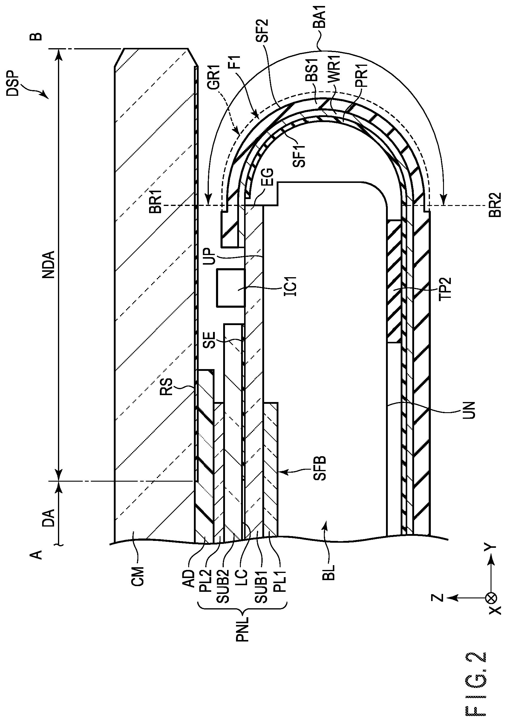 Patent US11815955 Figure 2 – Display device, flexible wiring board, and manufacturing method of display device