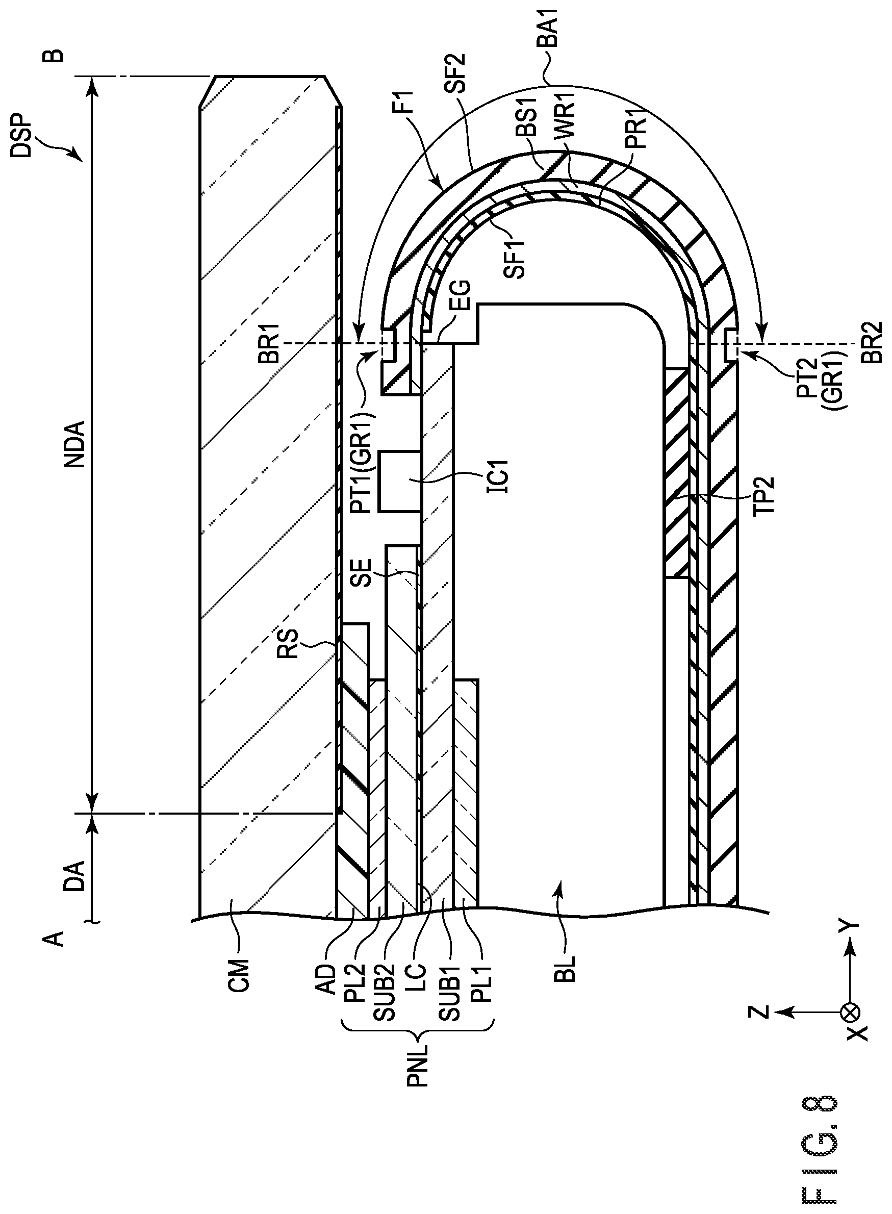 Patent US11815955 Figure 8 – Display device, flexible wiring board, and manufacturing method of display device