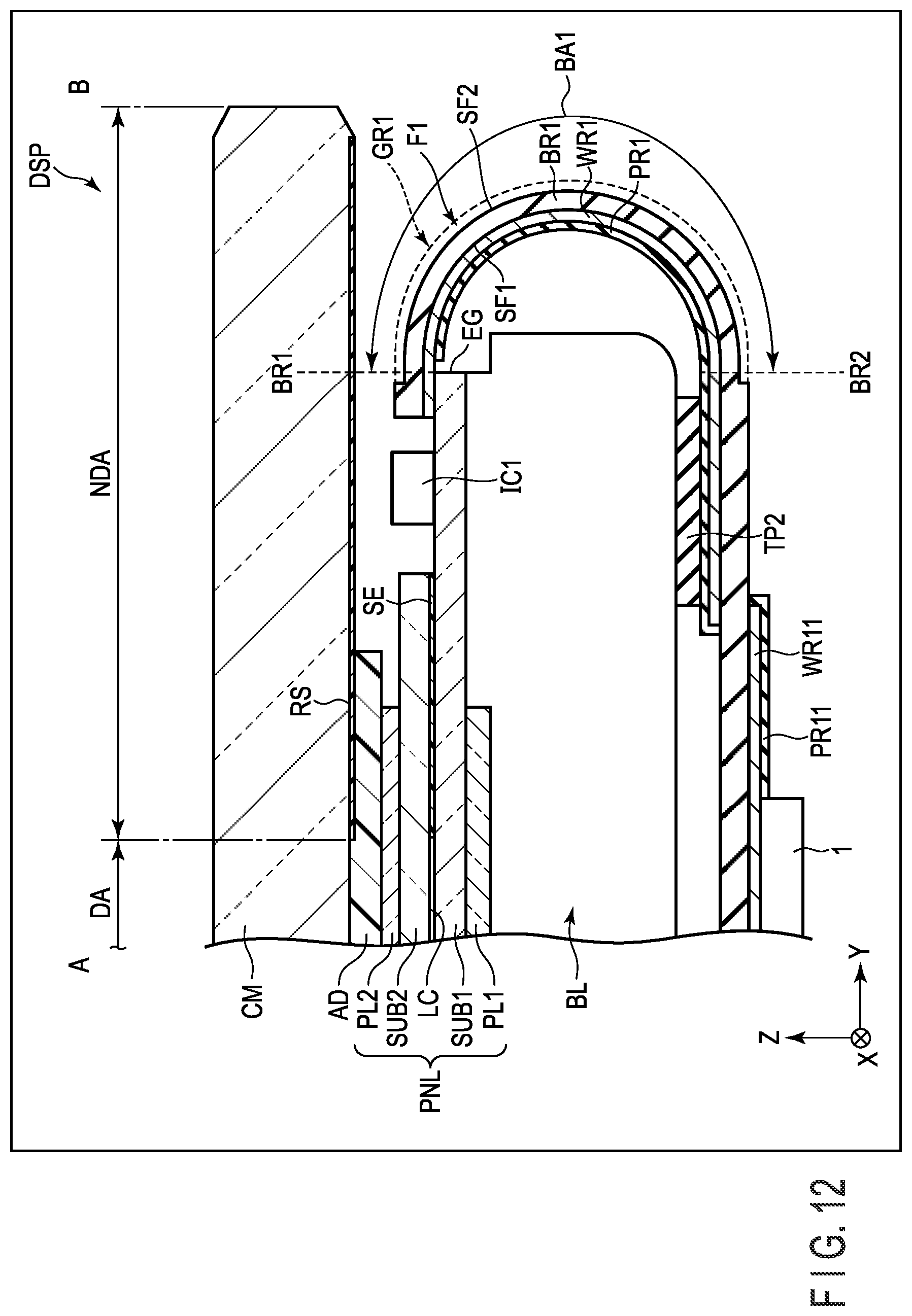 Patent US11815955 Figure 12 – Display device, flexible wiring board, and manufacturing method of display device