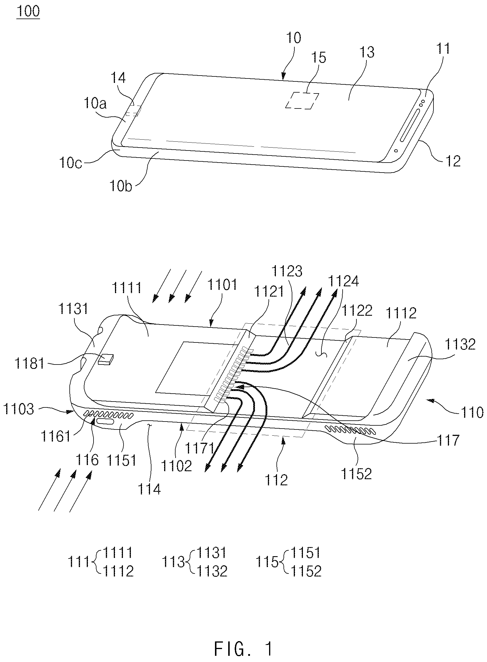 Patent US11815965 Figure 1 – Cooler with wireless charging function for mobile electronic device