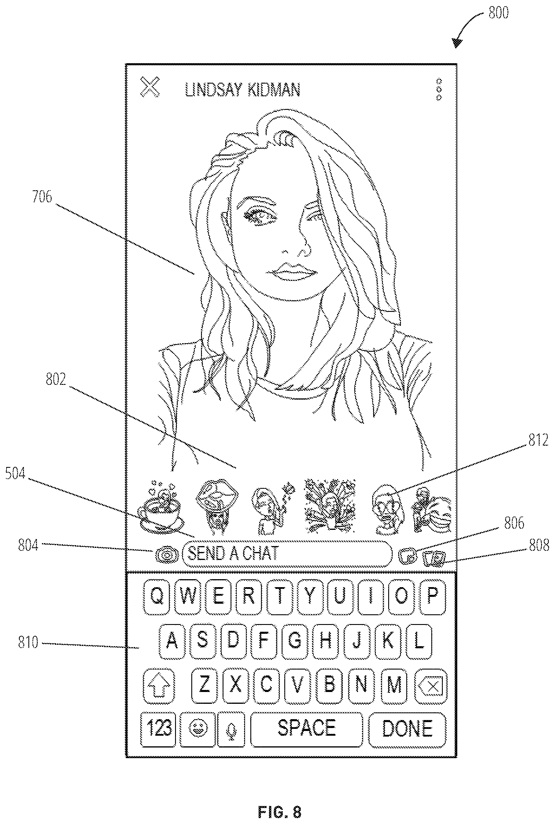 Patent US11818286 Figure 8 – Avatar recommendation and reply
