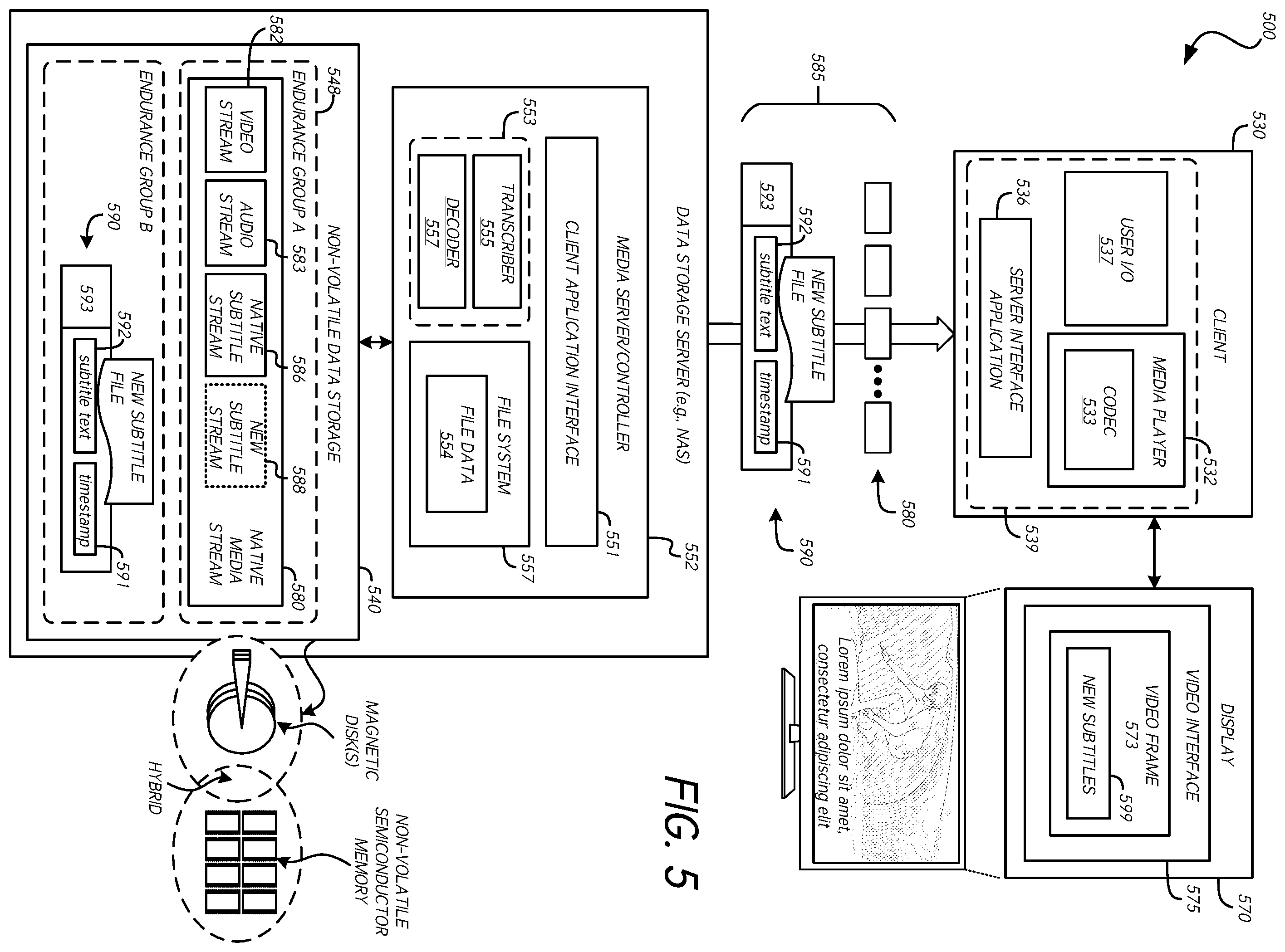 Patent US11818406 Figure 4 – Data storage server with on-demand media subtitles