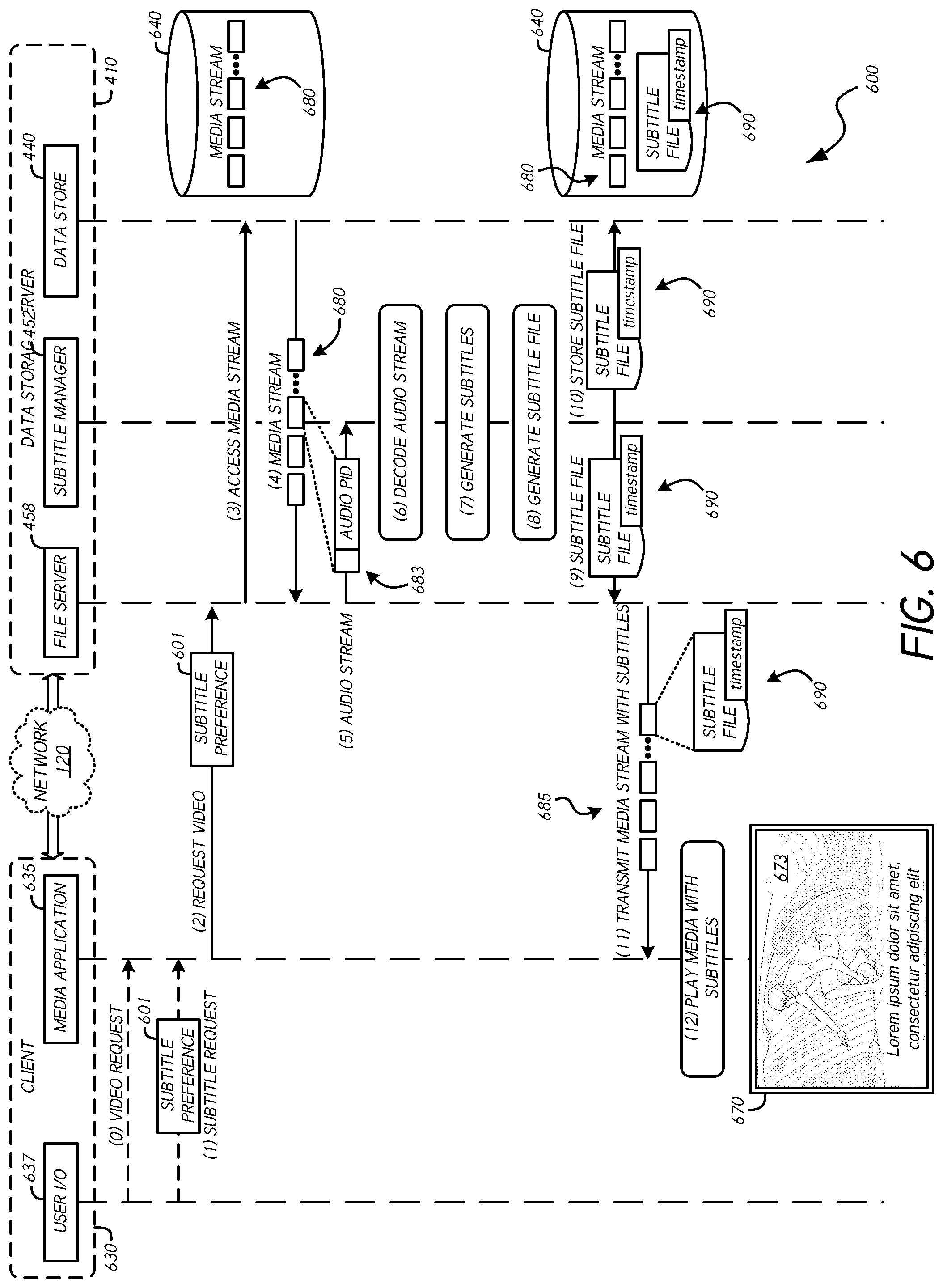 Patent US11818406 Figure 5 – Data storage server with on-demand media subtitles