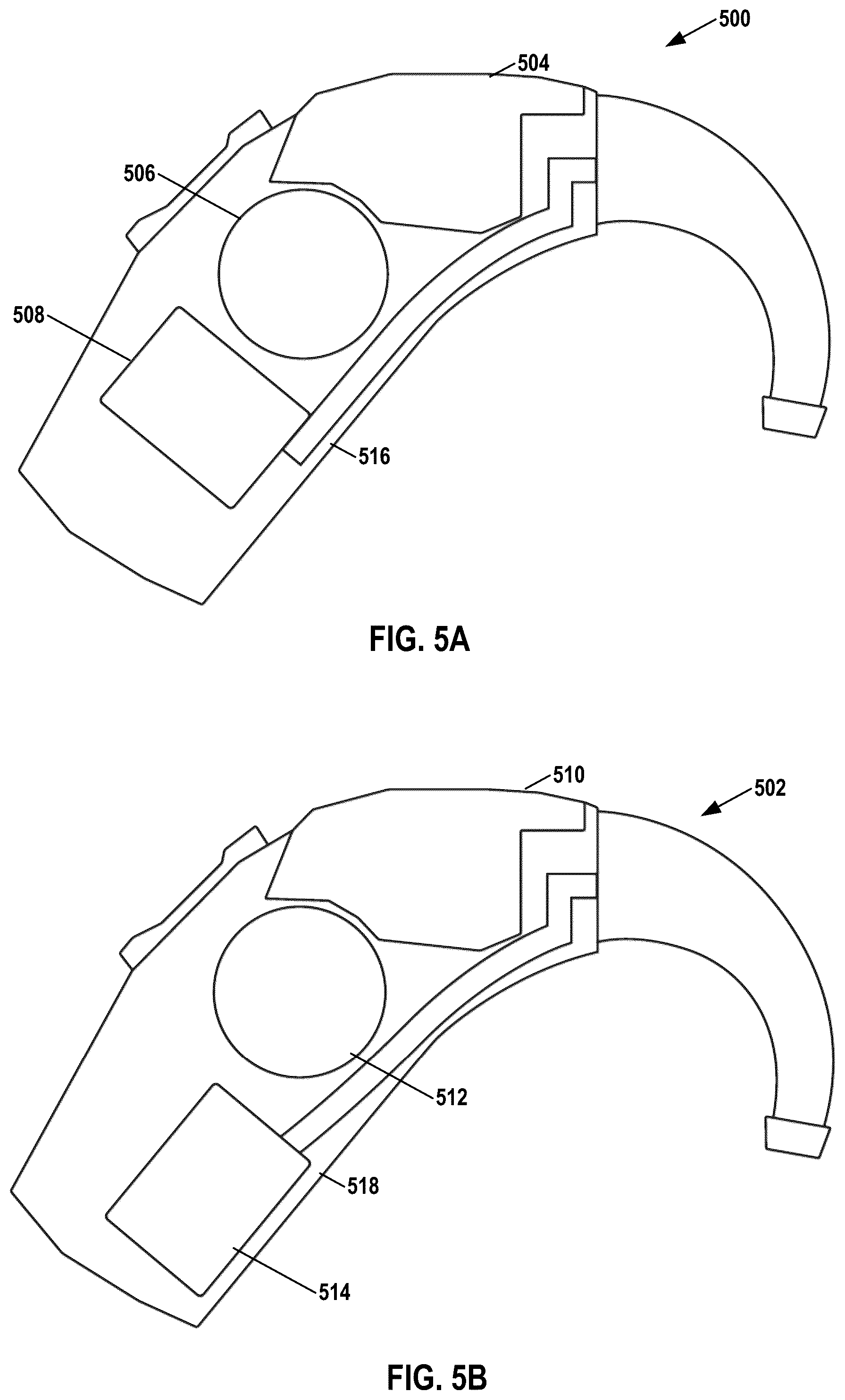 Patent US11818550 Figure 5 – Hearing instruments with receiver posterior to battery
