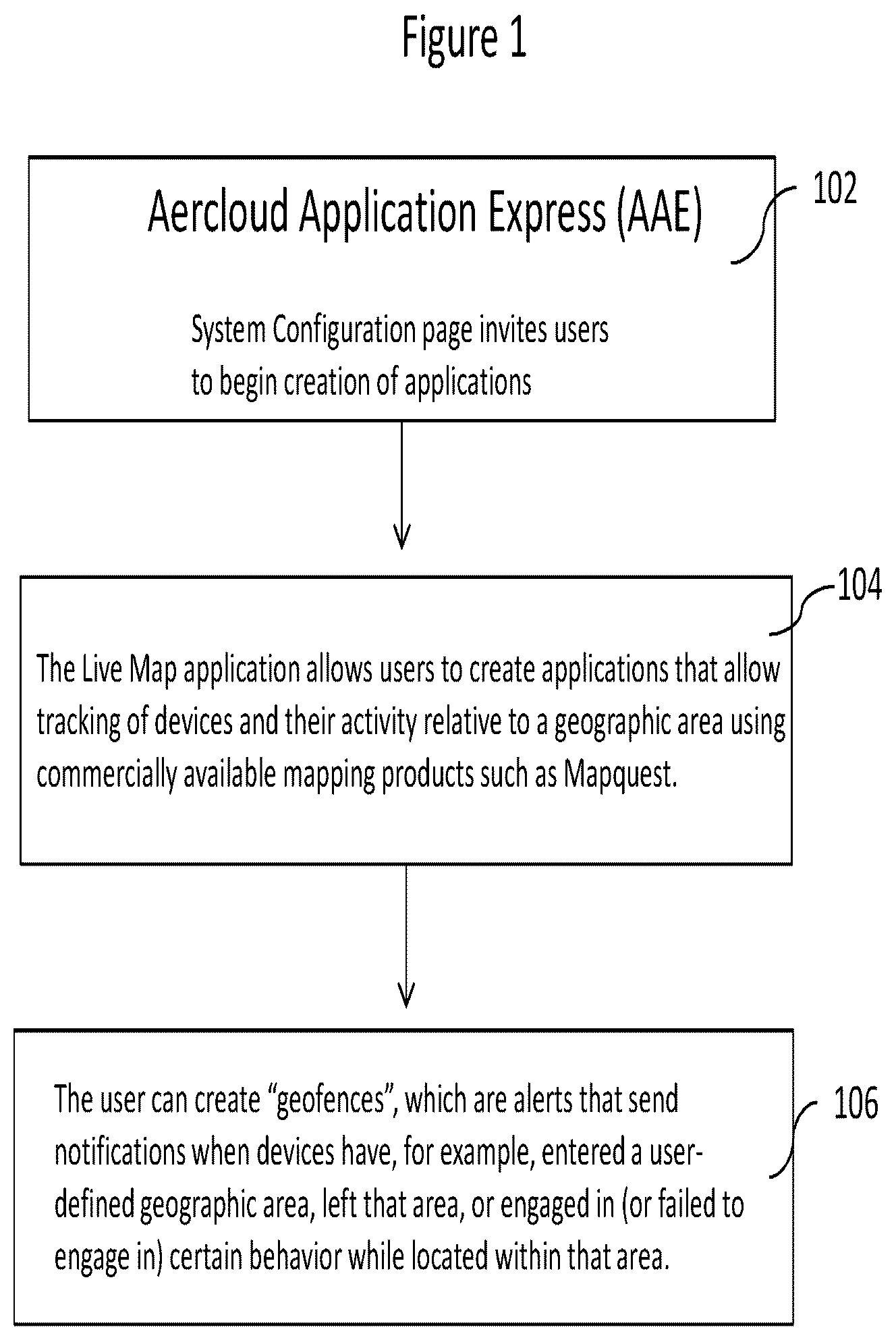 Patent US11818623 Figure 1 – System and method for monitoring devices relative to a user defined geographic area