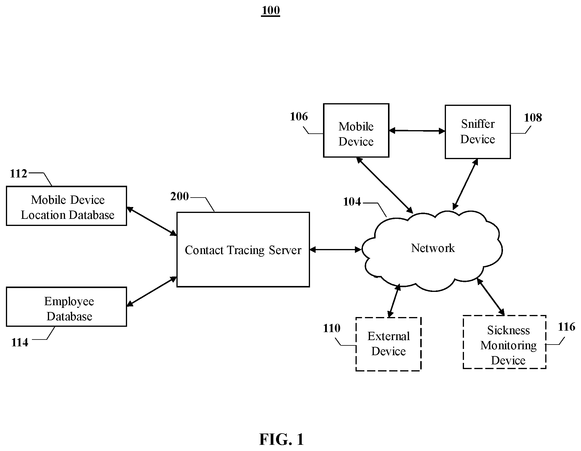 Patent US11818624 Figure 1 – System and methods for passive contact tracing