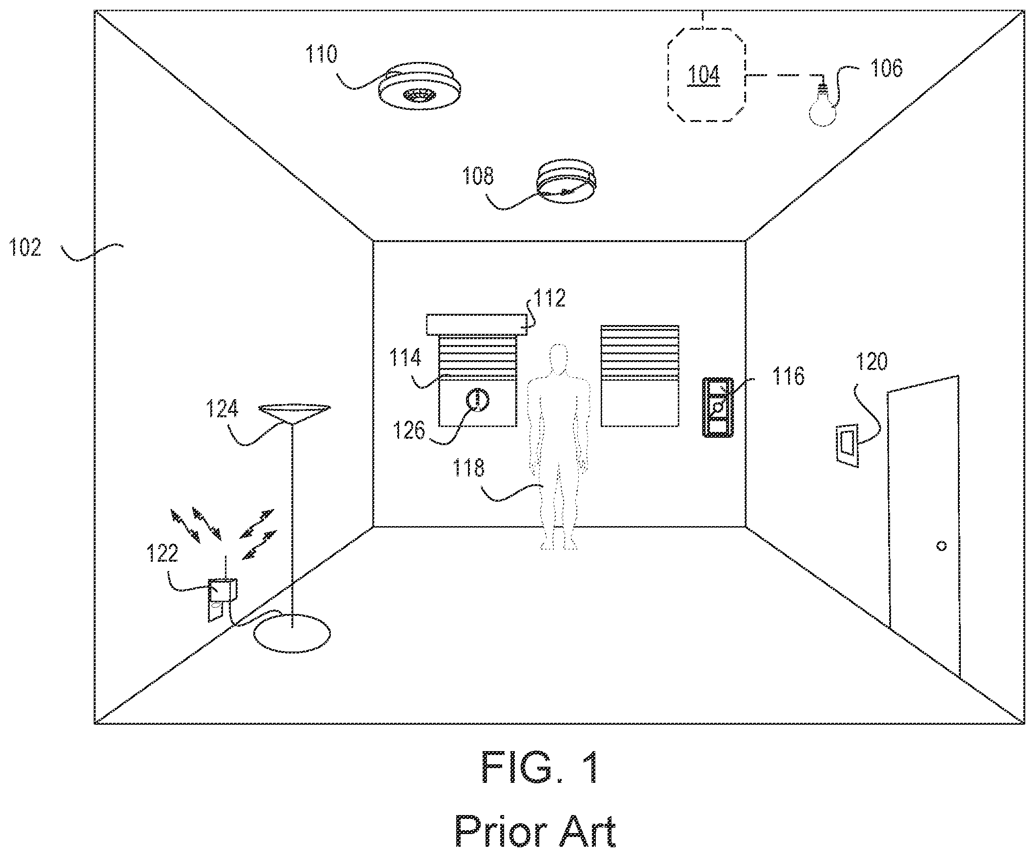 Patent US11818627 Figure 1 – Gesture-based load control via wearable devices