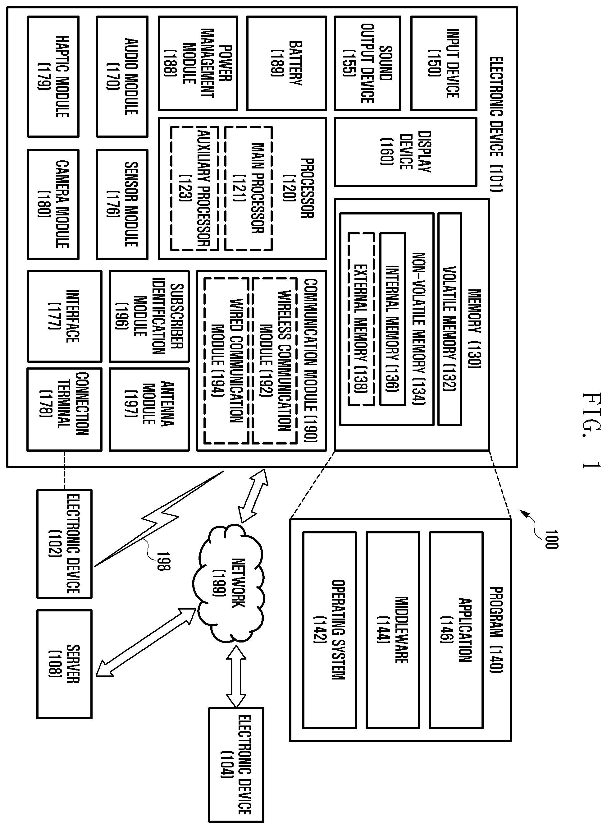 Patent US11818843 Figure 1 – Electronic device including interposer