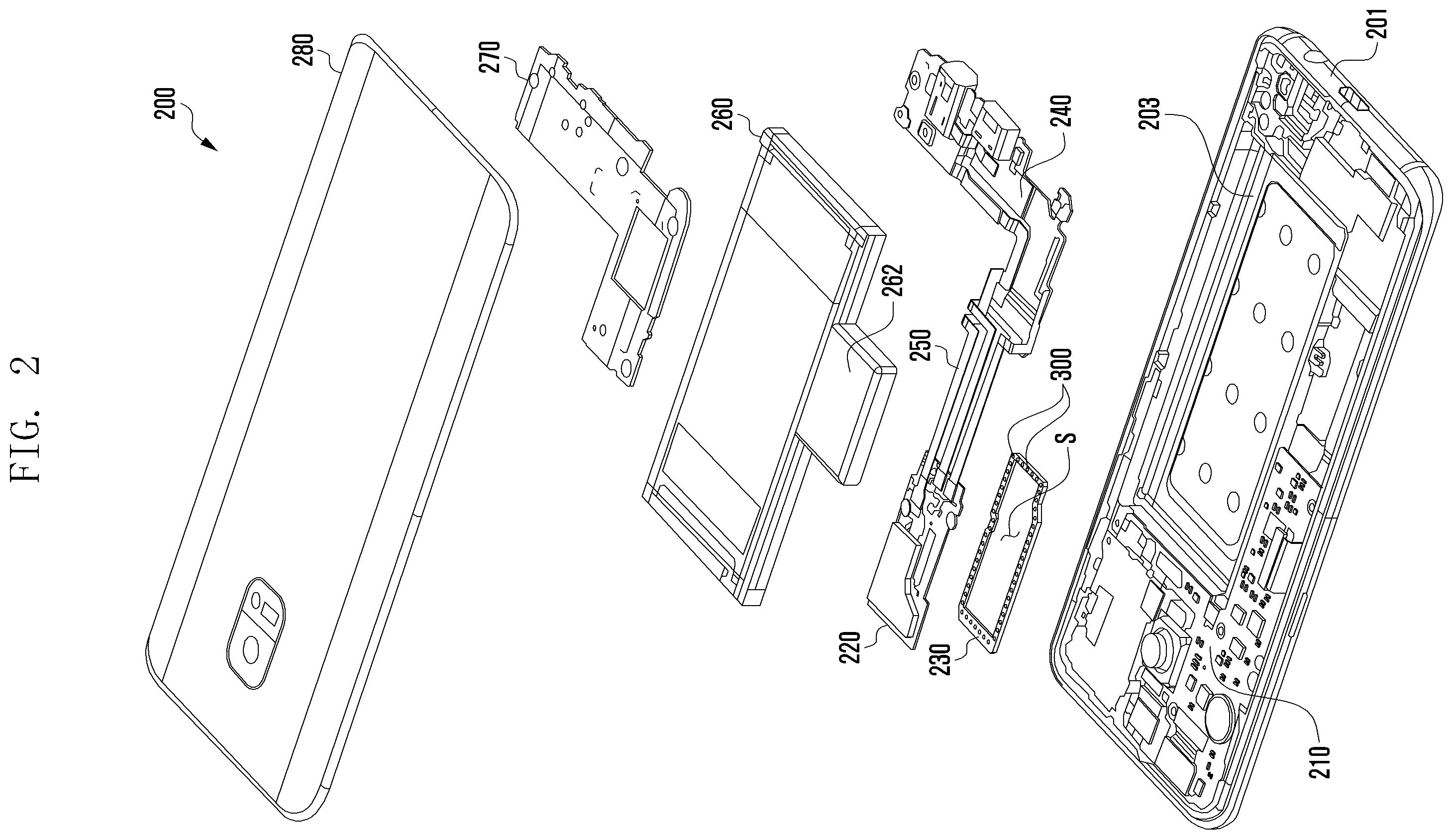 Patent US11818843 Figure 2 – Electronic device including interposer