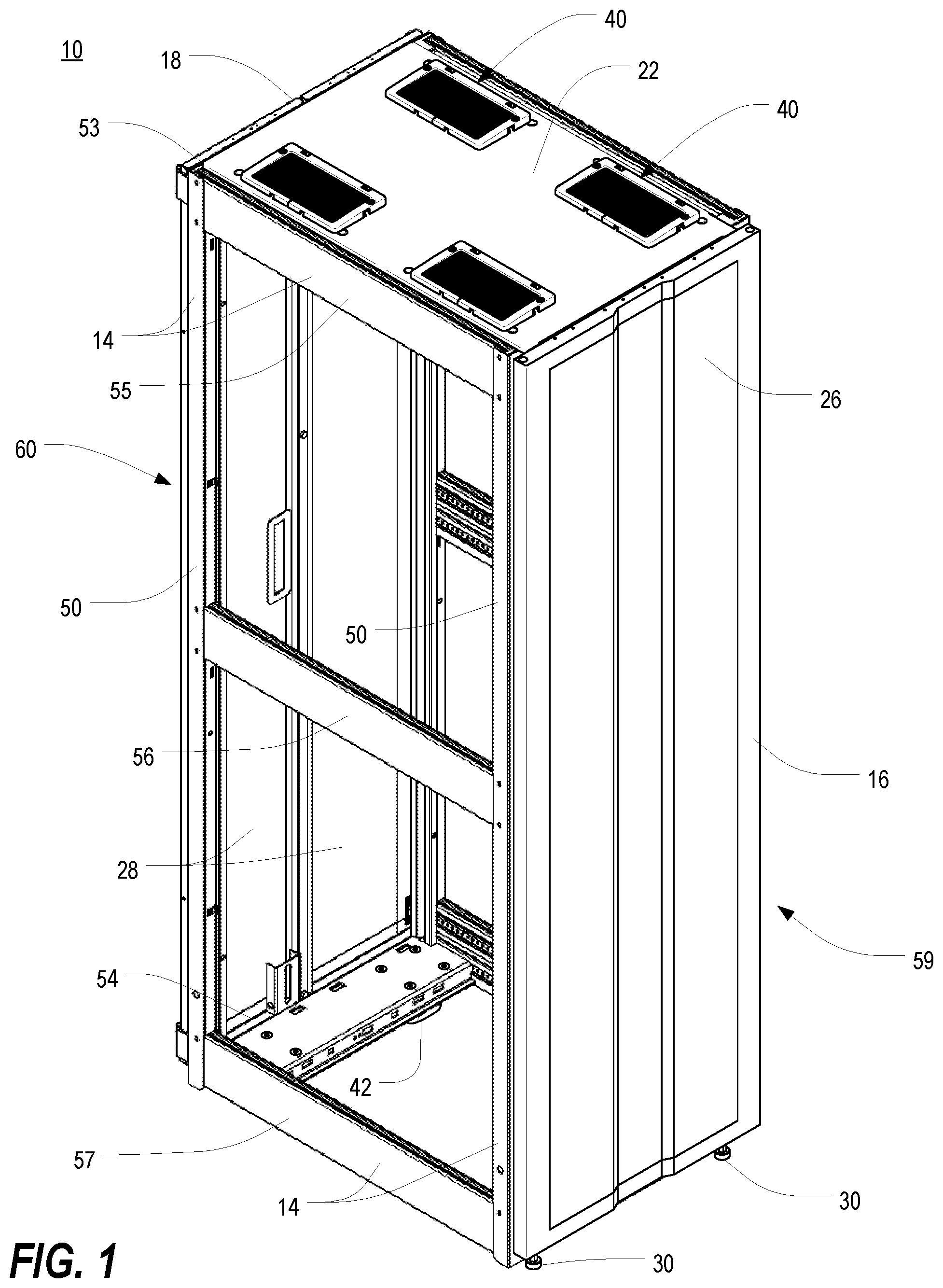 Patent US11818861 Figure 1 – Frame structure for electronic equipment enclosure