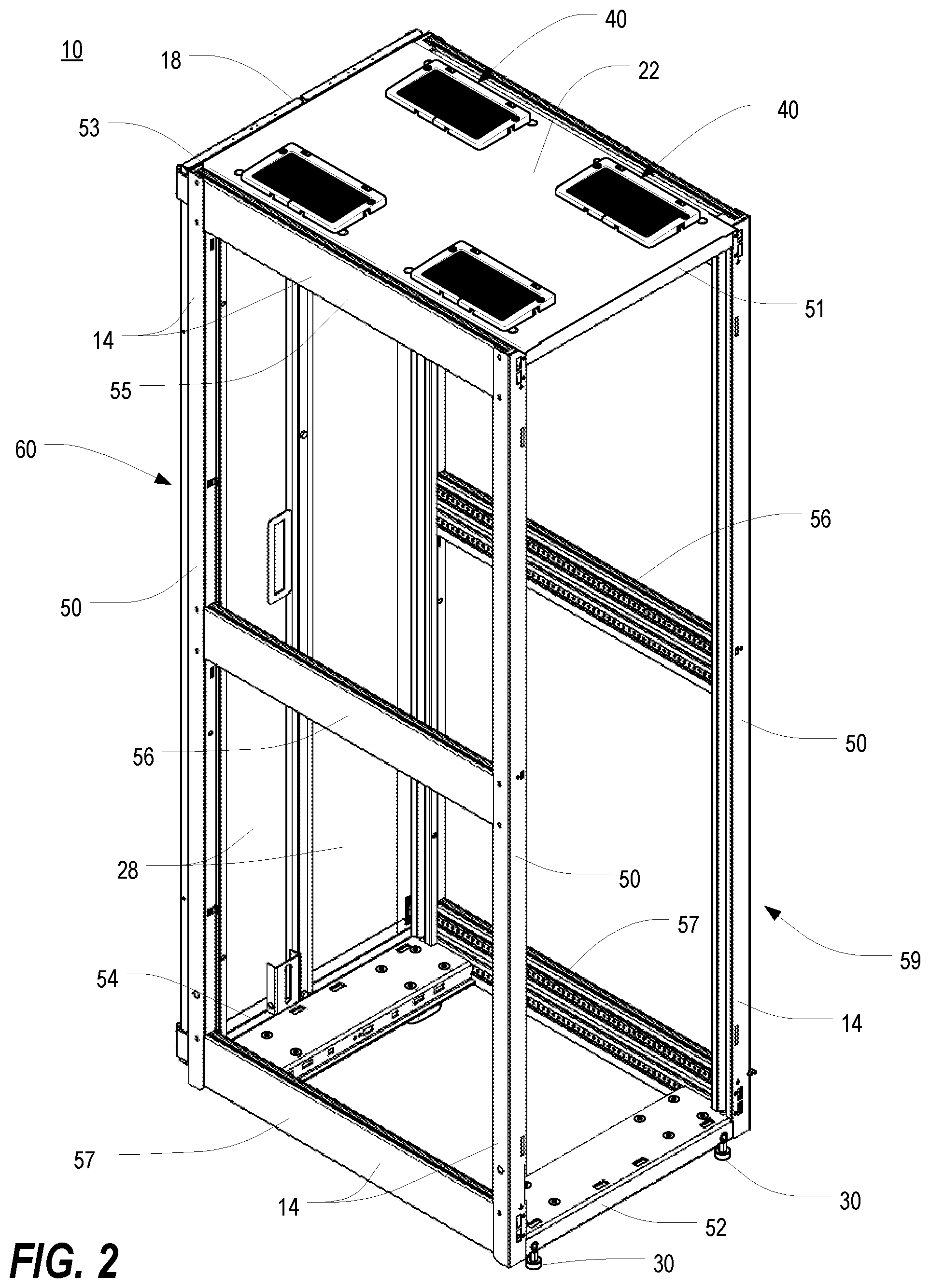 Patent US11818861 Figure 2 – Frame structure for electronic equipment enclosure