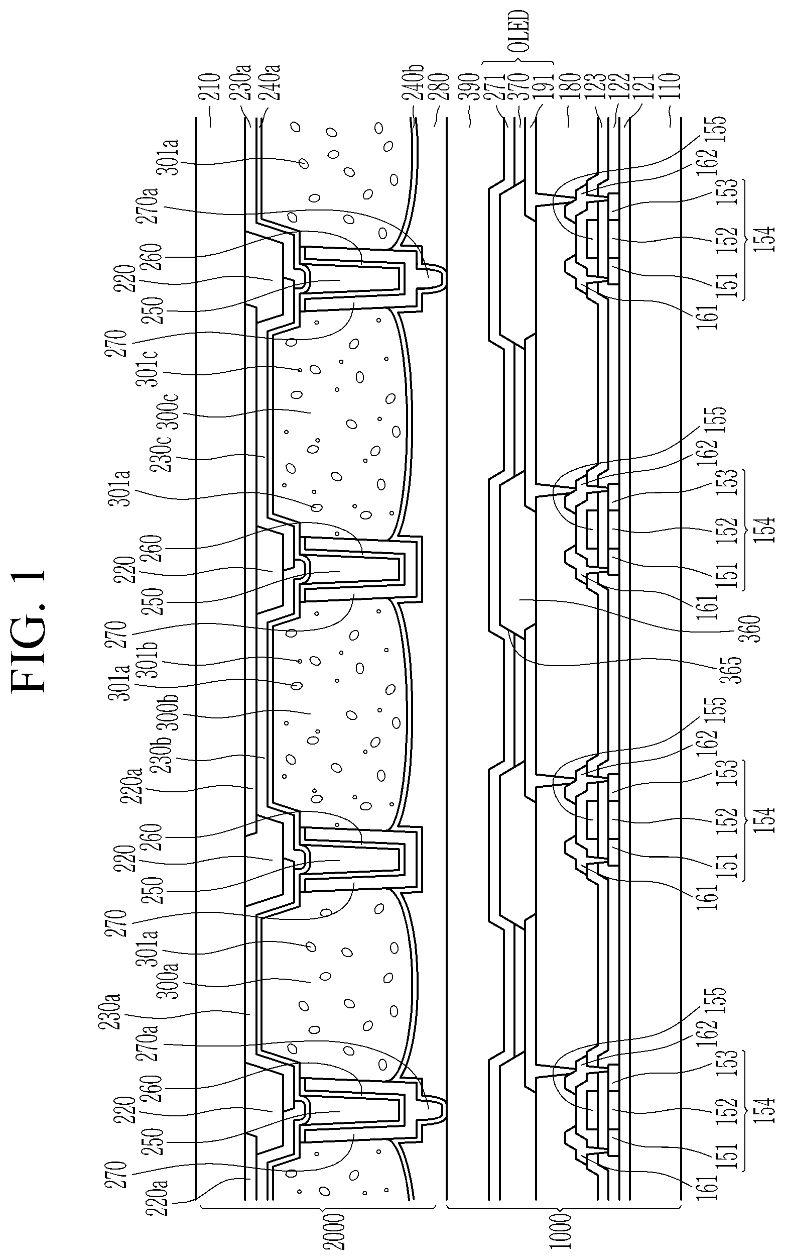 Patent US11818909 — Color conversion panel comprising overcoat and spacer, and display device including the same — Figure 1