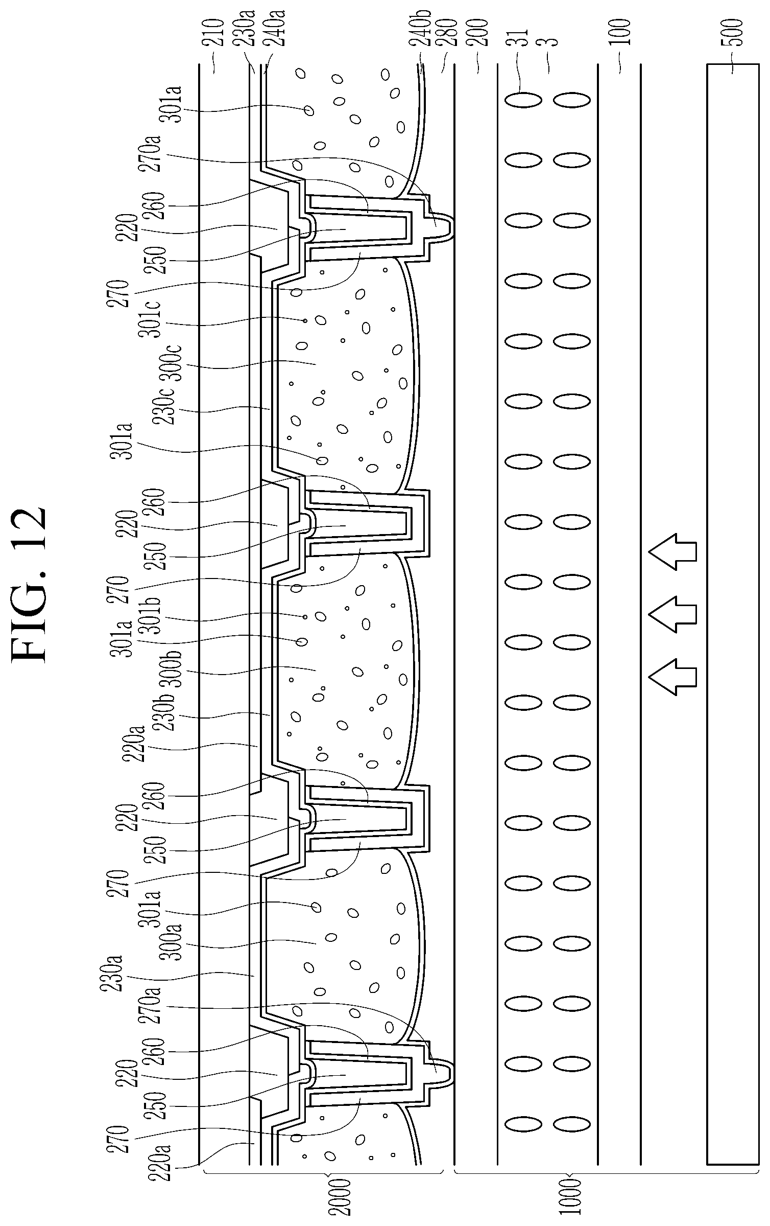 Patent US11818909 Figure 12 – Color conversion panel comprising overcoat and spacer, and display device including the same