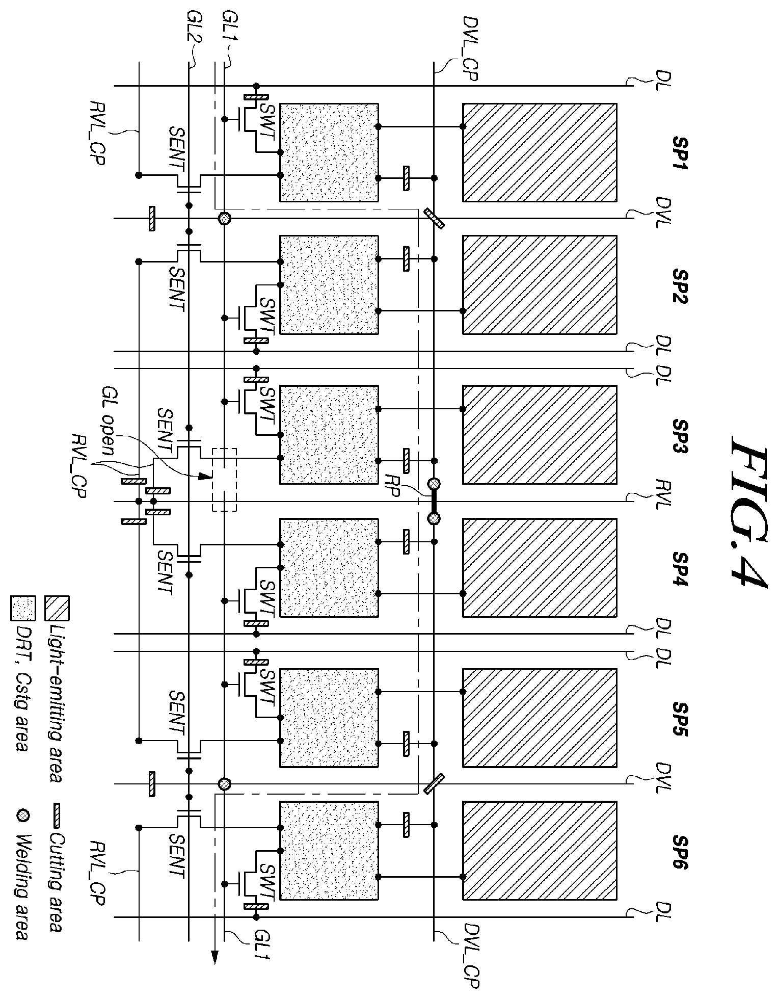 Patent US11818929 Figure 4 – Display device with repair patterns