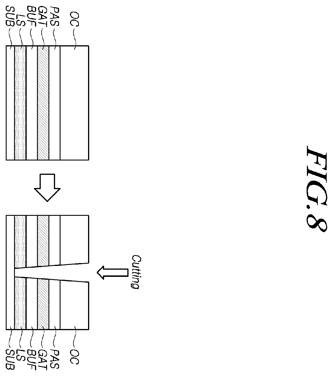 Patent US11818929 Figure 8 – Display device with repair patterns