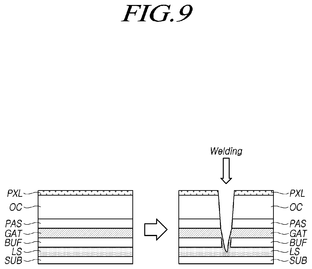 Patent US11818929 Figure 9 – Display device with repair patterns