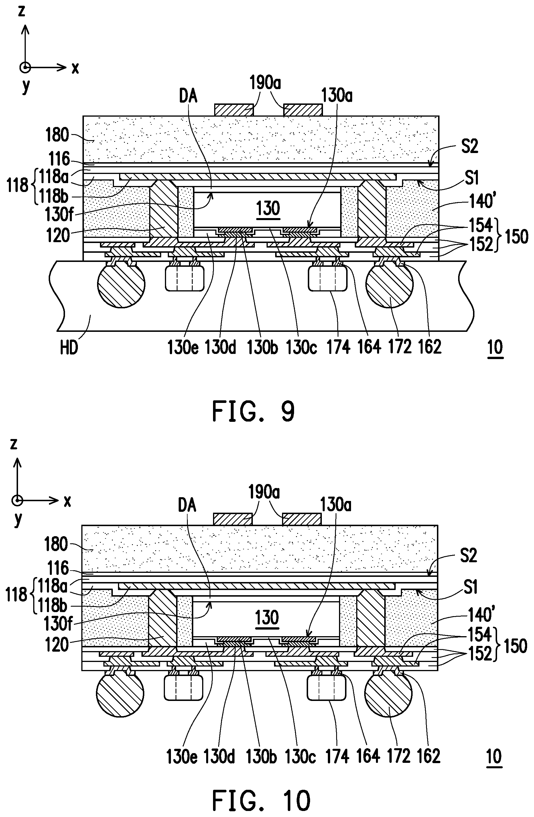 Patent US11824005 Figure 5 – Package structure with reinforcement structures in a redistribution circuit structure and manufacturing method thereof