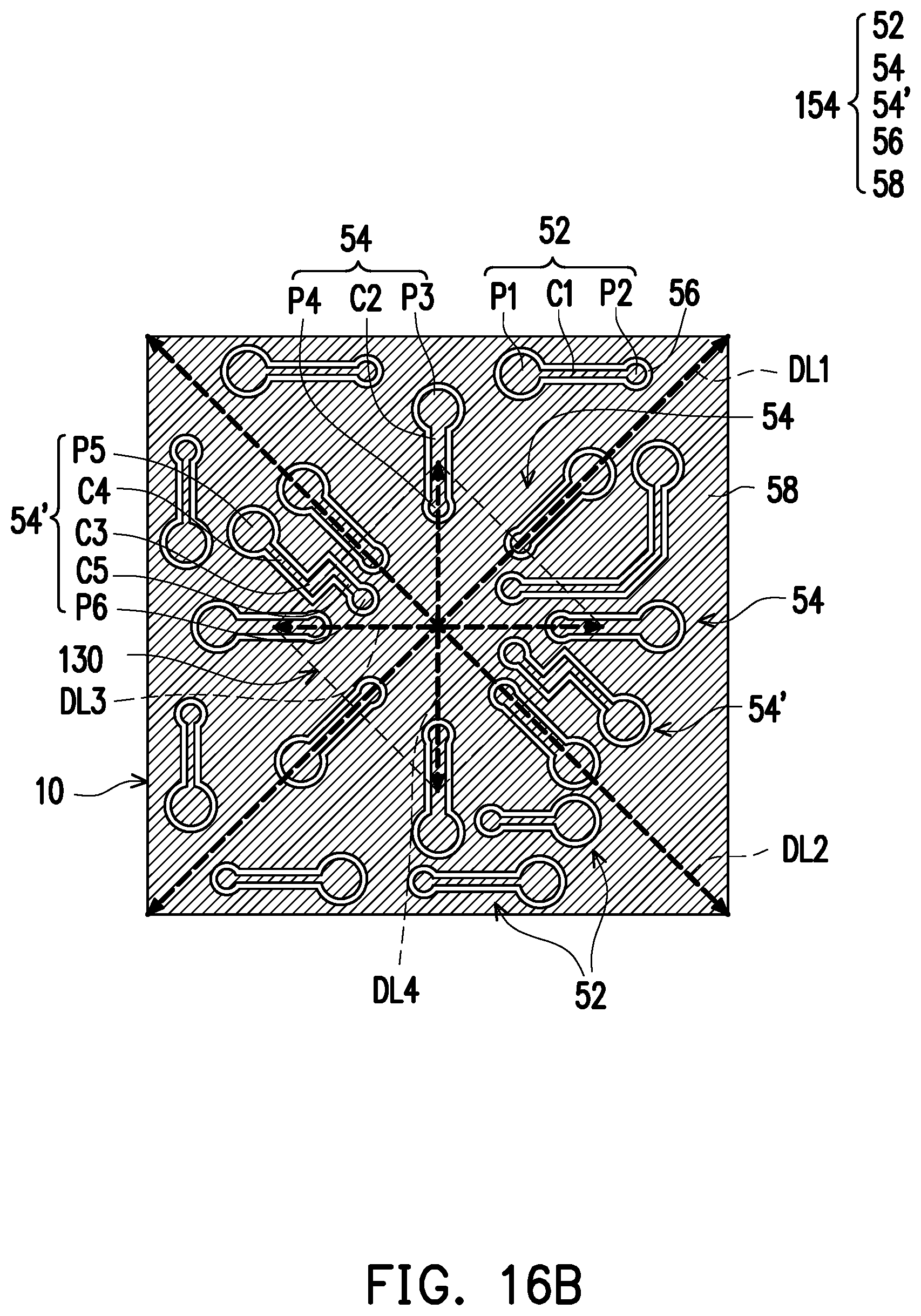 Patent US11824005 Figure 16 – Package structure with reinforcement structures in a redistribution circuit structure and manufacturing method thereof