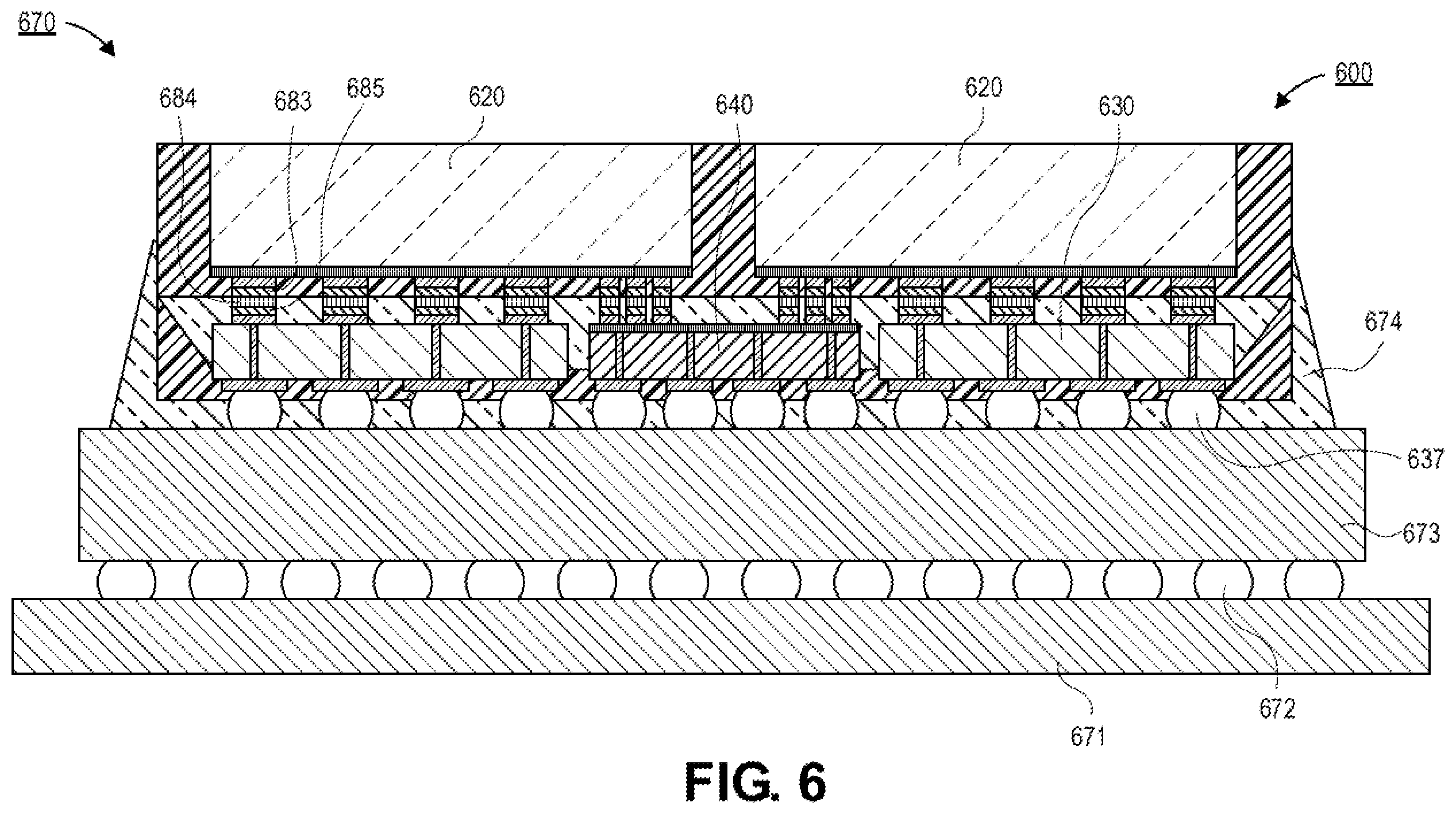 Patent US11824018 Figure 14 – Heterogeneous nested interposer package for IC chips