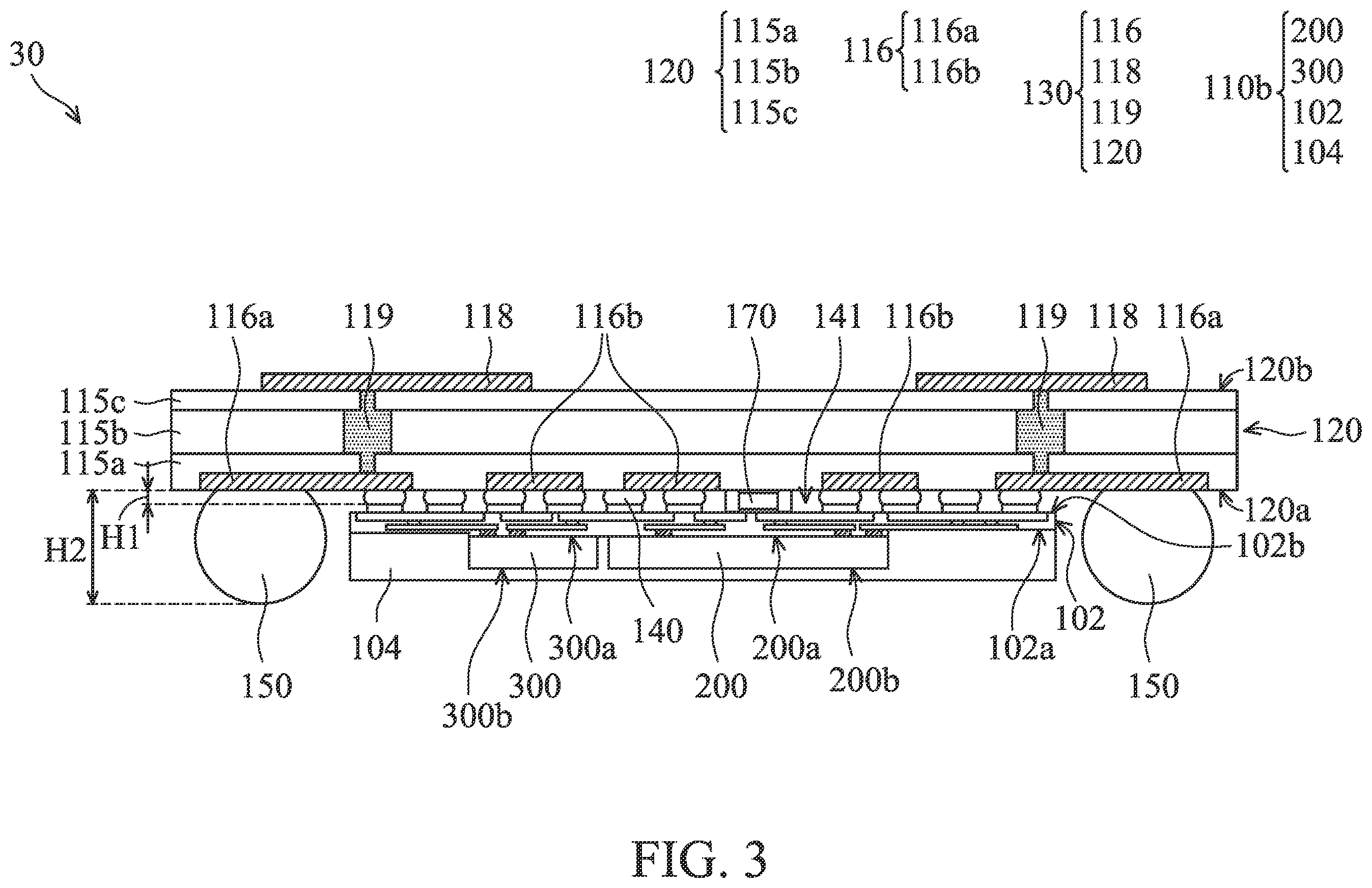 Patent US11824020 Figure 3 – Semiconductor package structure including antenna