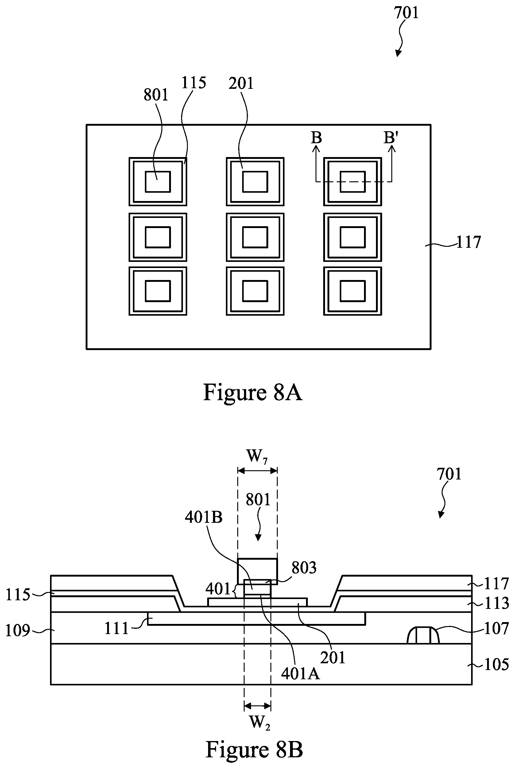Patent US11824026 Figure 8 – Connector structure and method of forming same