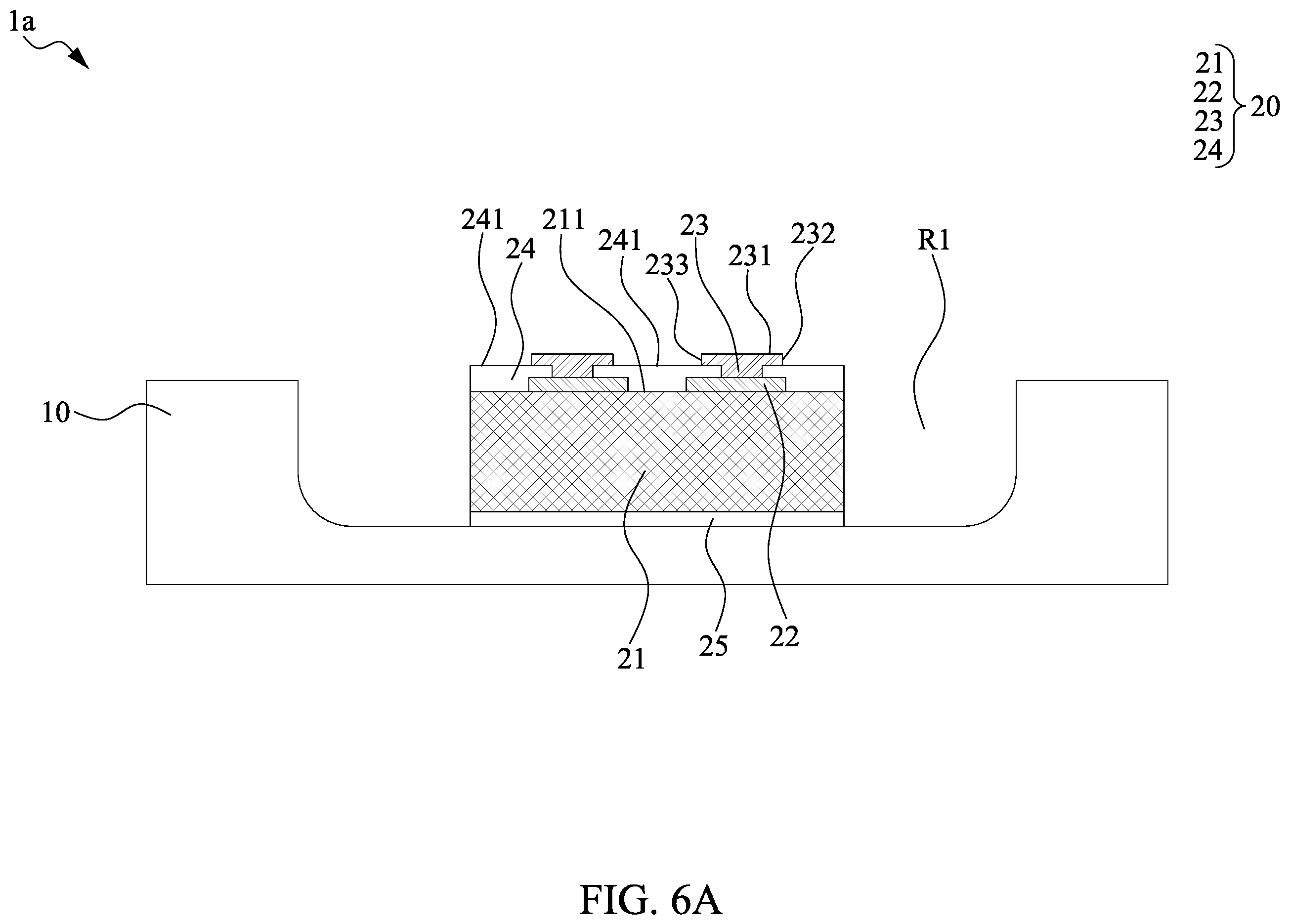 Patent US11824031 Figure 6 – Semiconductor package structure with dielectric structure covering upper surface of chip