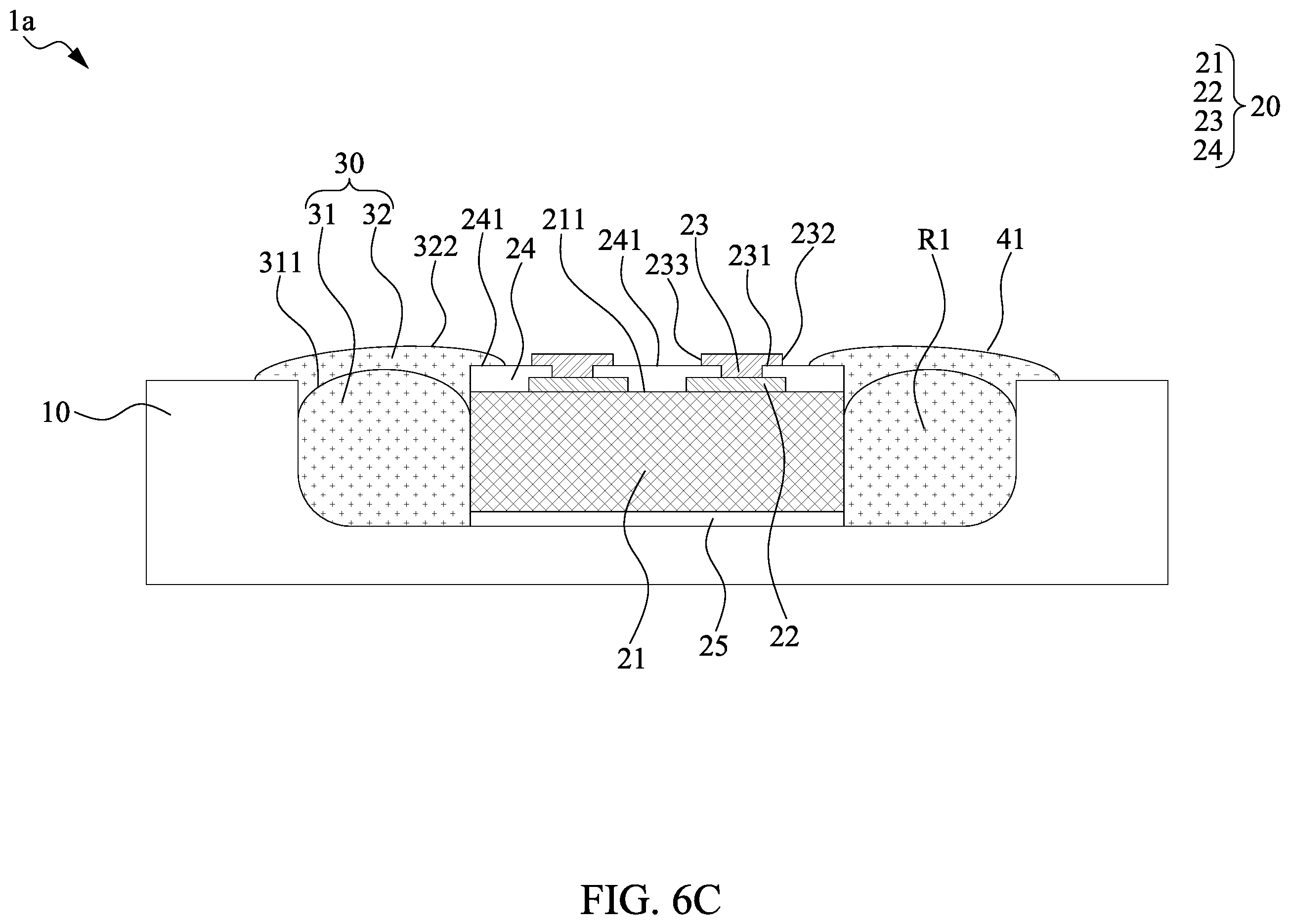 Patent US11824031 Figure 8 – Semiconductor package structure with dielectric structure covering upper surface of chip