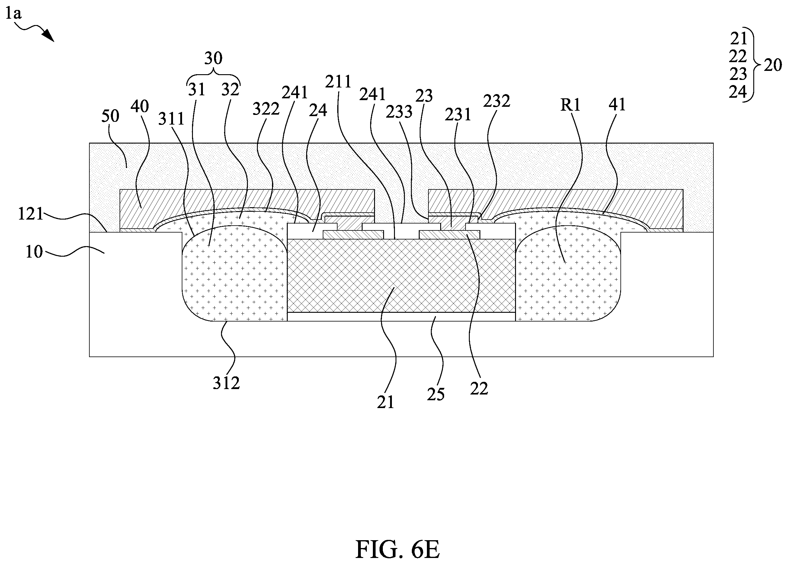 Patent US11824031 Figure 10 – Semiconductor package structure with dielectric structure covering upper surface of chip