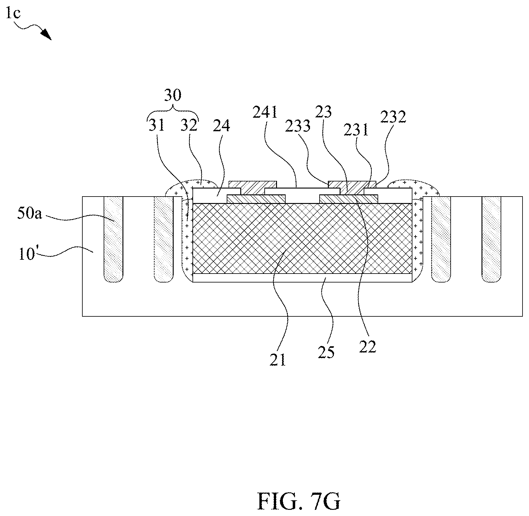 Patent US11824031 Figure 18 – Semiconductor package structure with dielectric structure covering upper surface of chip