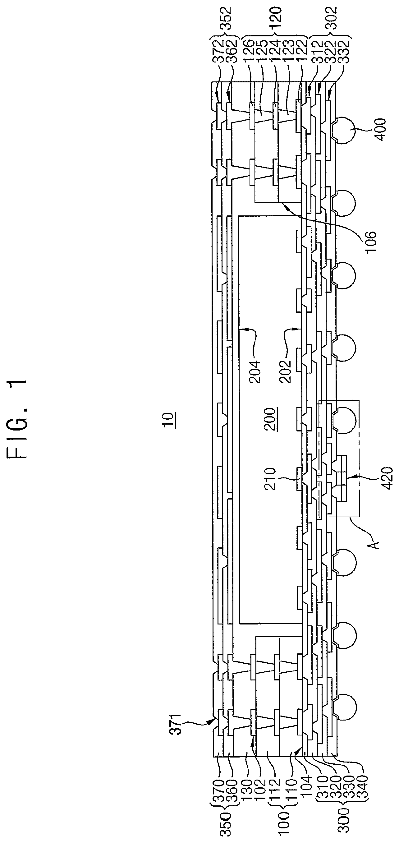 Patent US11824033 Figure 1 – Semiconductor package and method of manufacturing the semiconductor package