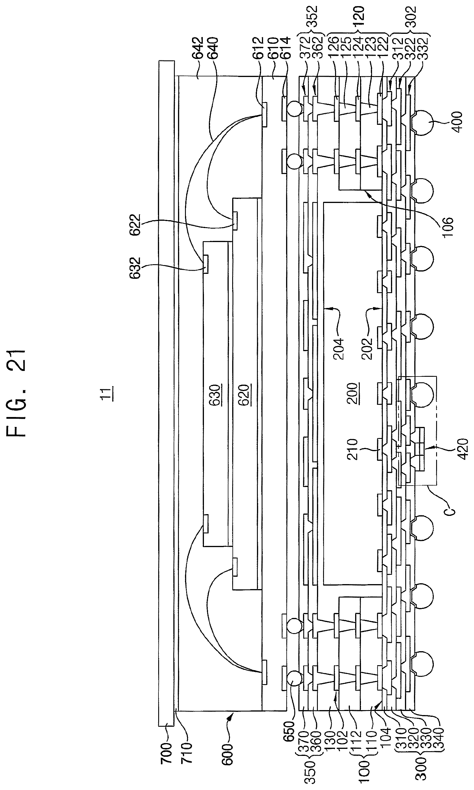 Patent US11824033 Figure 19 – Semiconductor package and method of manufacturing the semiconductor package