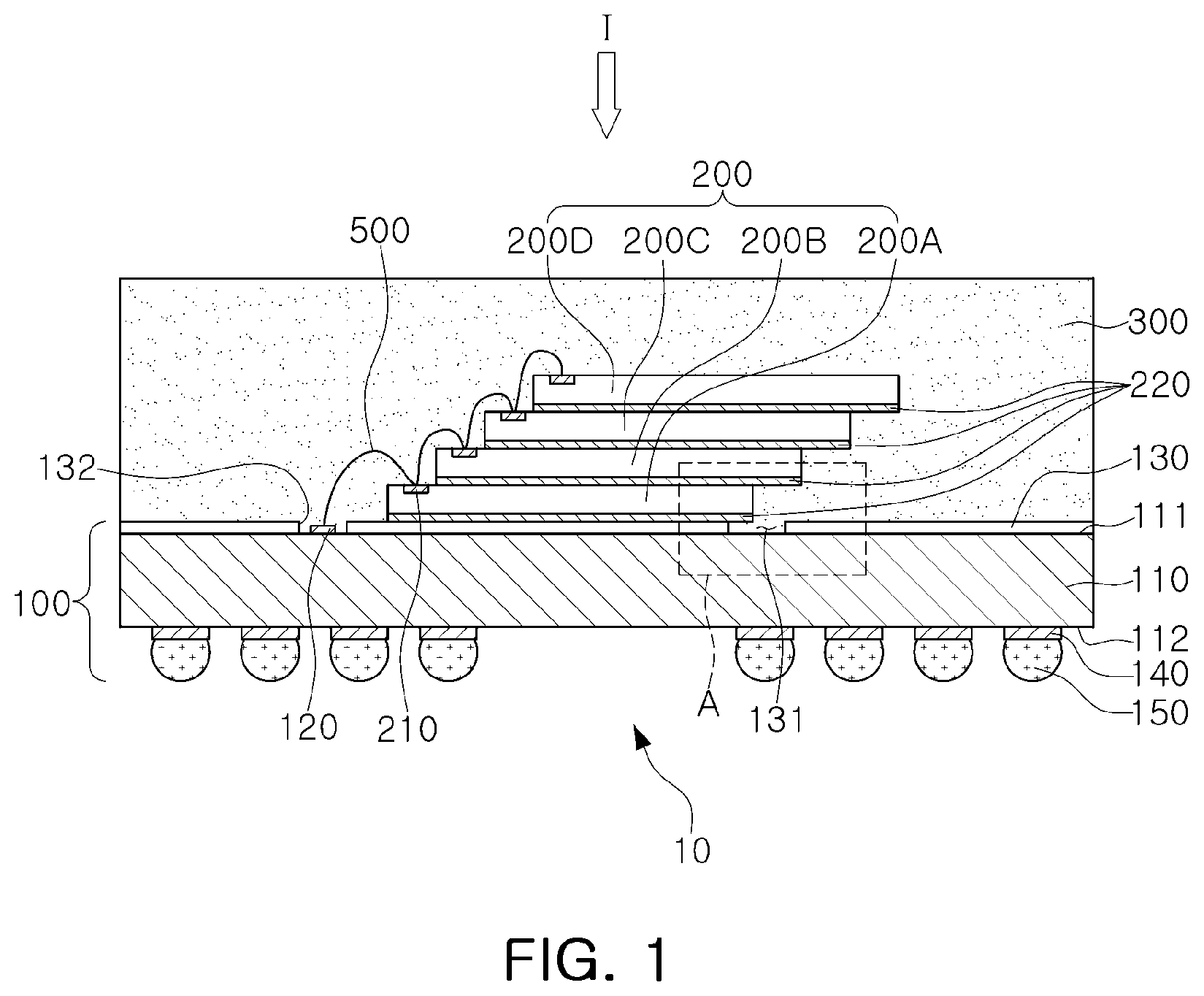Patent US11824043 — Semiconductor package — Figure 1