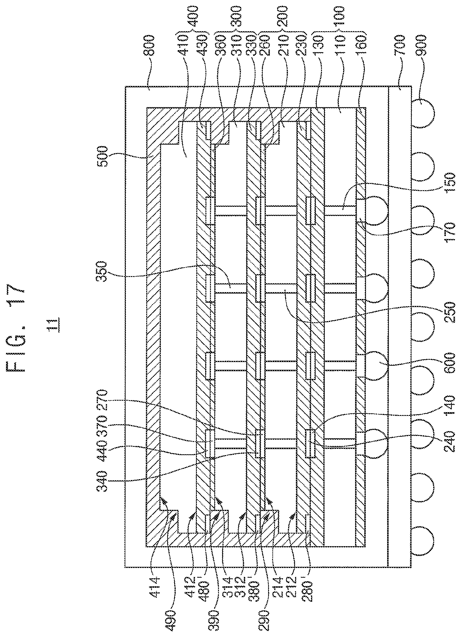 Patent US11824045 Figure 16 – Semiconductor package and method of manufacturing the semiconductor package