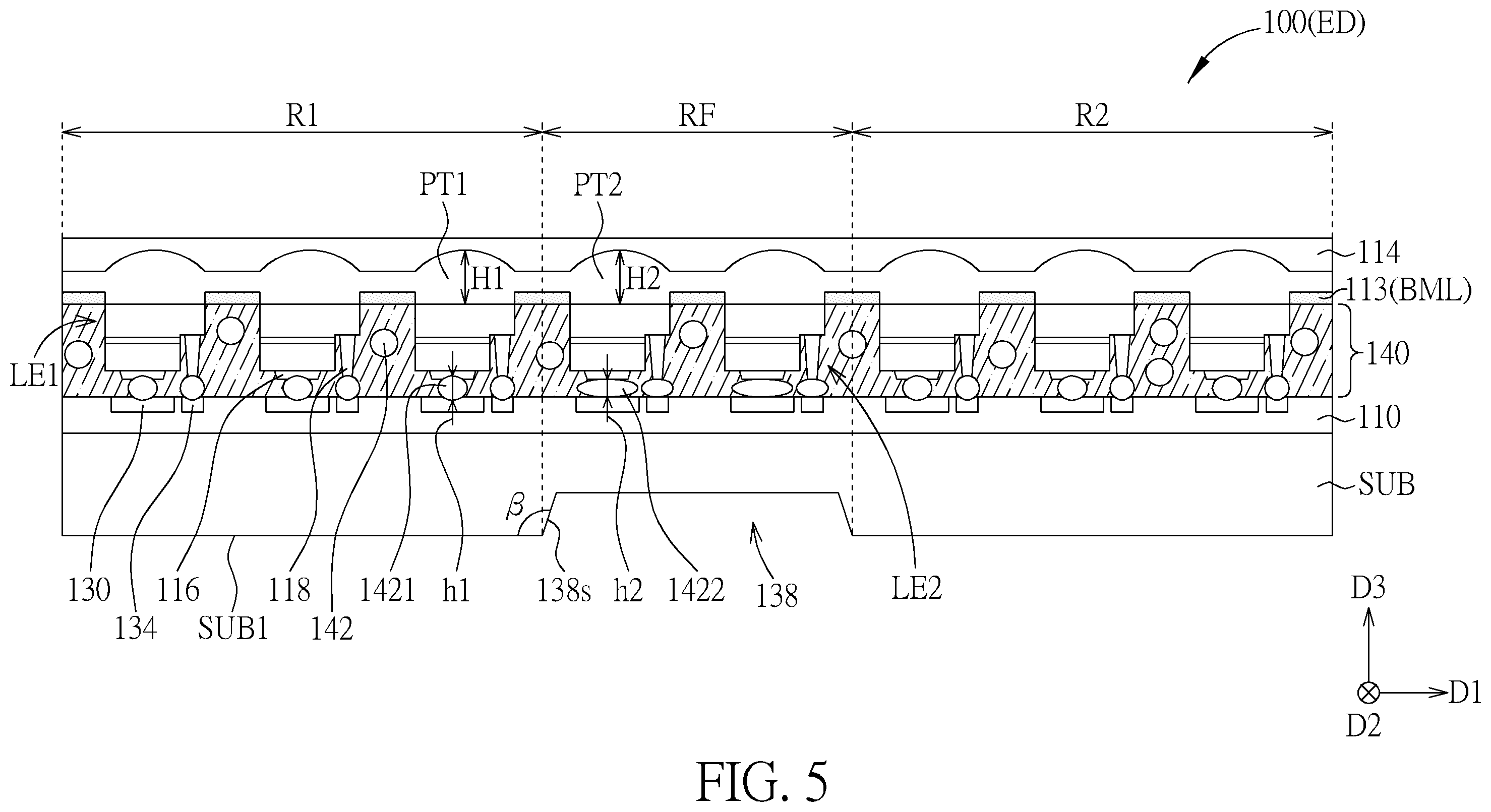 Patent US11824050 Figure 5 – Foldable display device and foldable electronic device