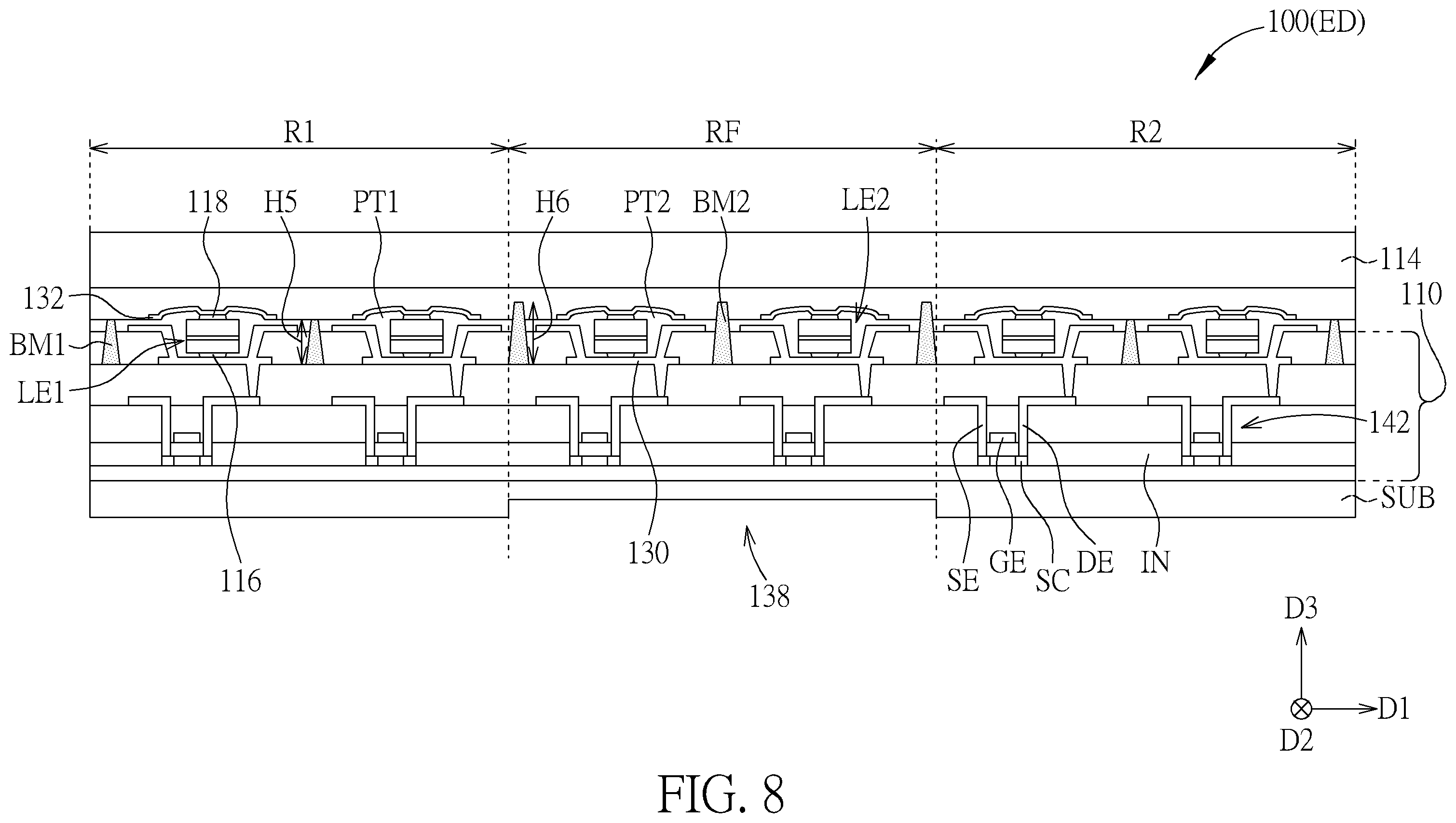 Patent US11824050 Figure 8 – Foldable display device and foldable electronic device