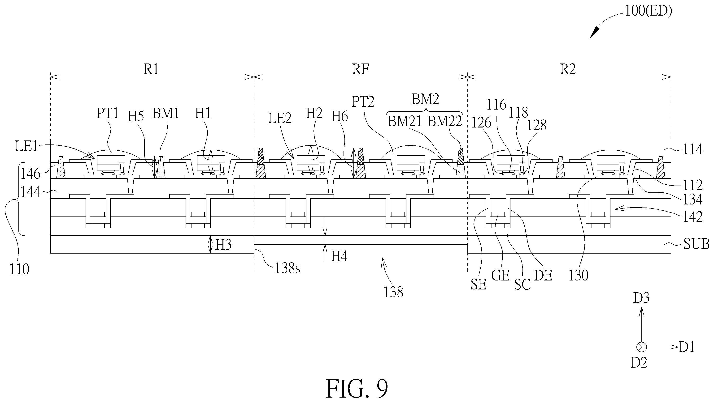 Patent US11824050 Figure 9 – Foldable display device and foldable electronic device