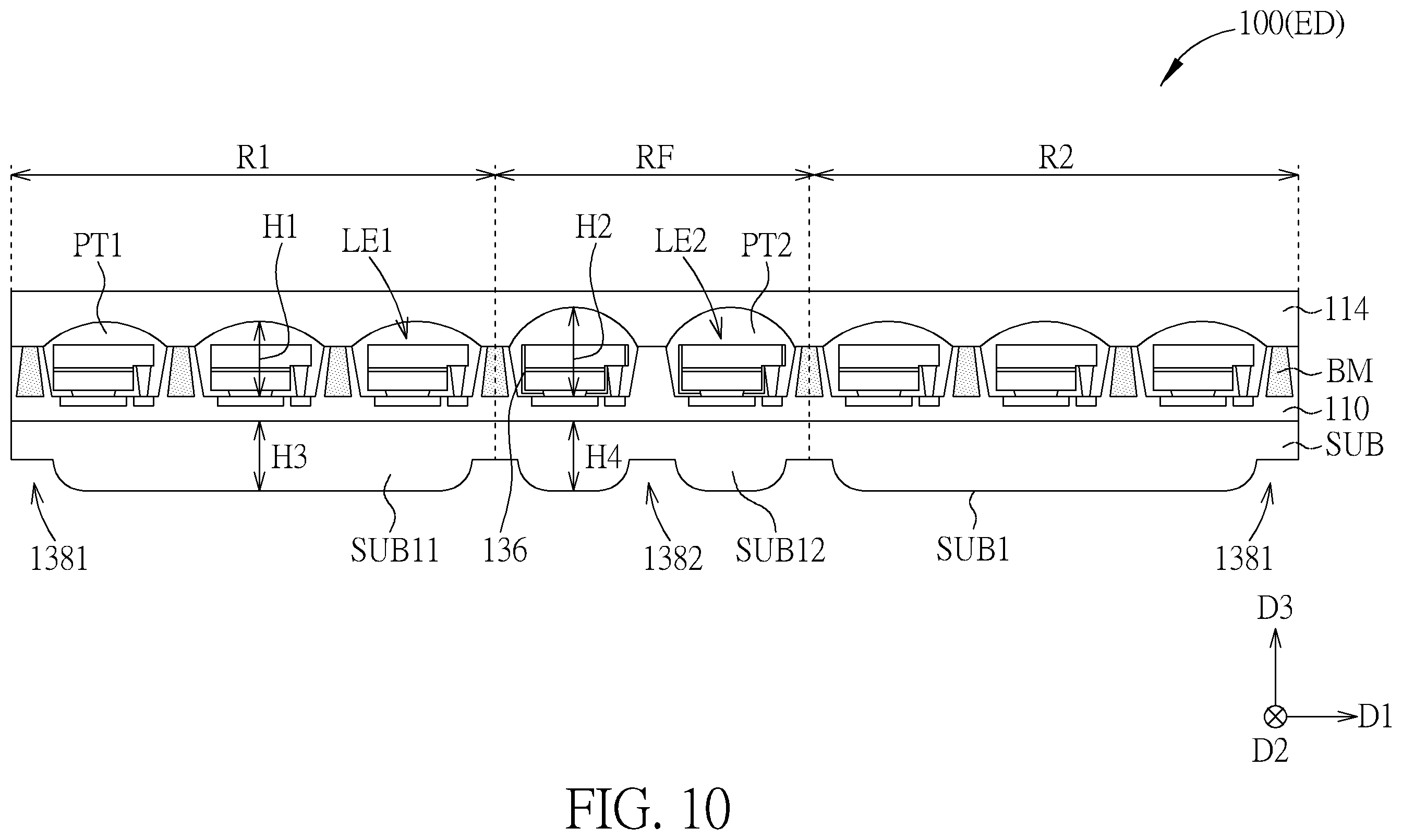 Patent US11824050 Figure 10 – Foldable display device and foldable electronic device