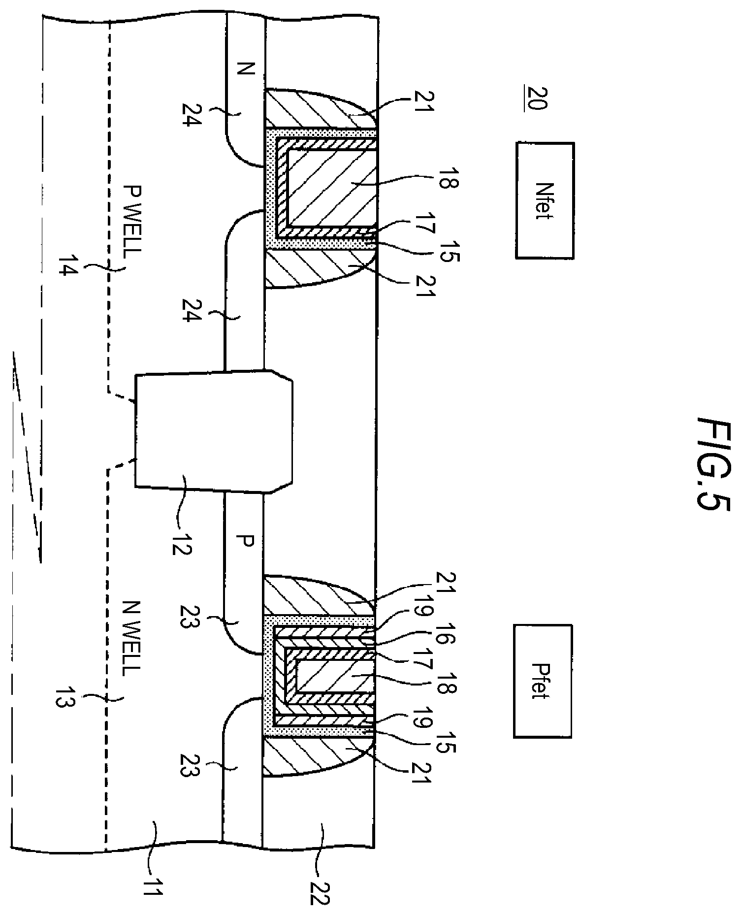Patent US11824057 Figure 5 – Semiconductor device with fin-type field effect transistor