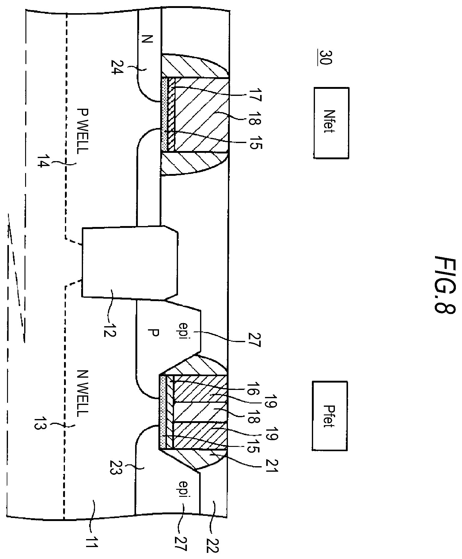 Patent US11824057 Figure 8 – Semiconductor device with fin-type field effect transistor