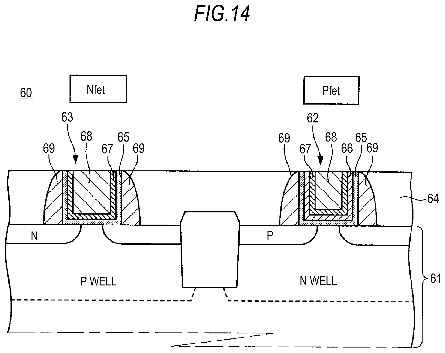 Patent US11824057 Figure 14 – Semiconductor device with fin-type field effect transistor