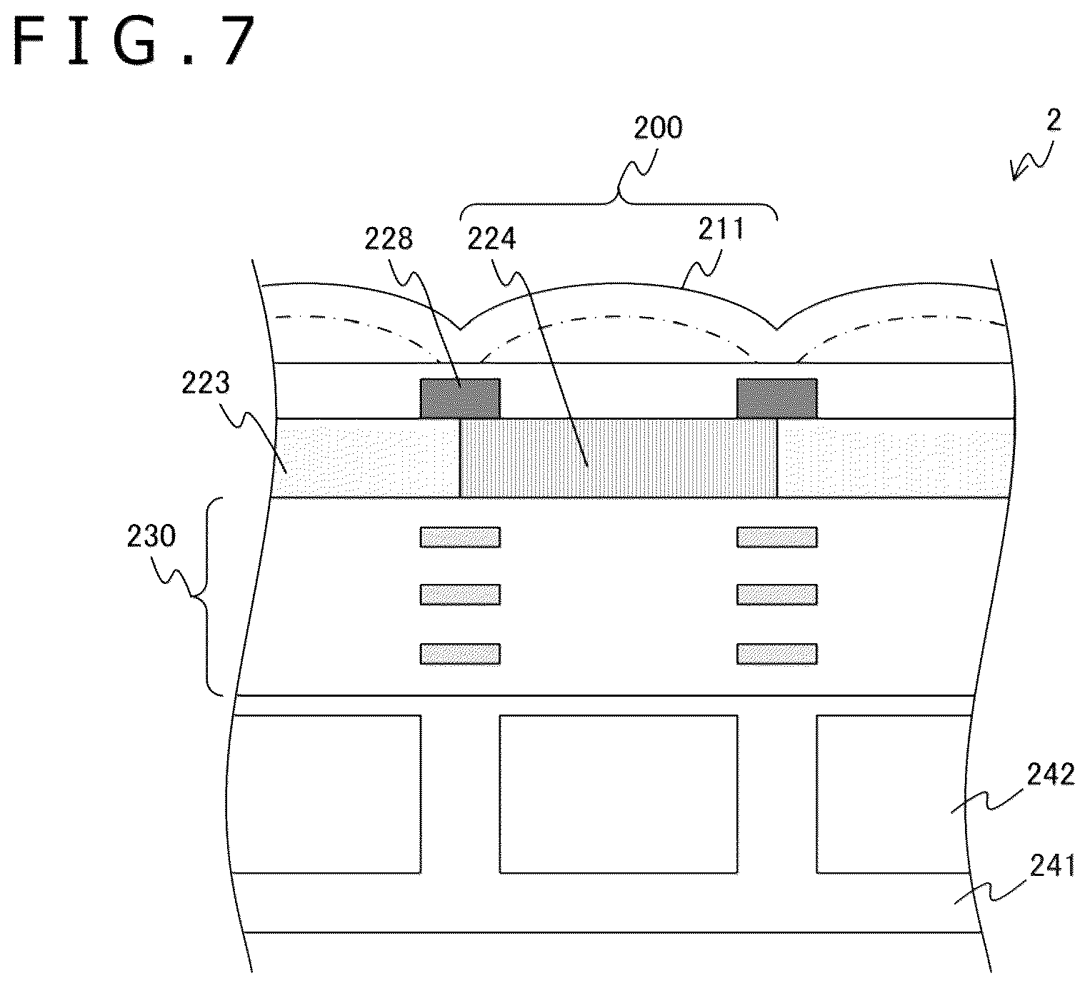Patent US11824074 Figure 7 – Imaging element and imaging apparatus including incident light attenuating section between color filters