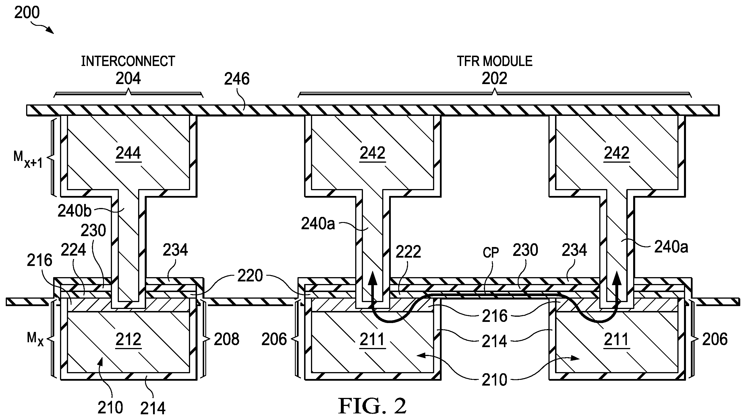 Patent US11824080 Figure 2 – Thin-film resistor (TFR) with displacement-plated TFR heads